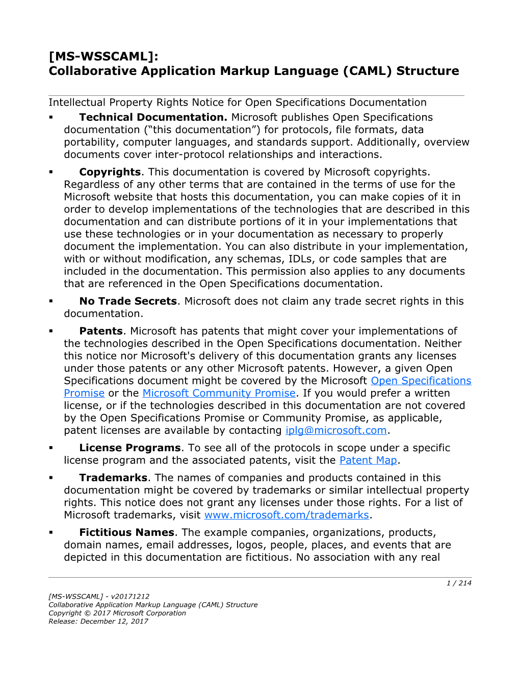 Collaborative Application Markup Language (CAML) Structure