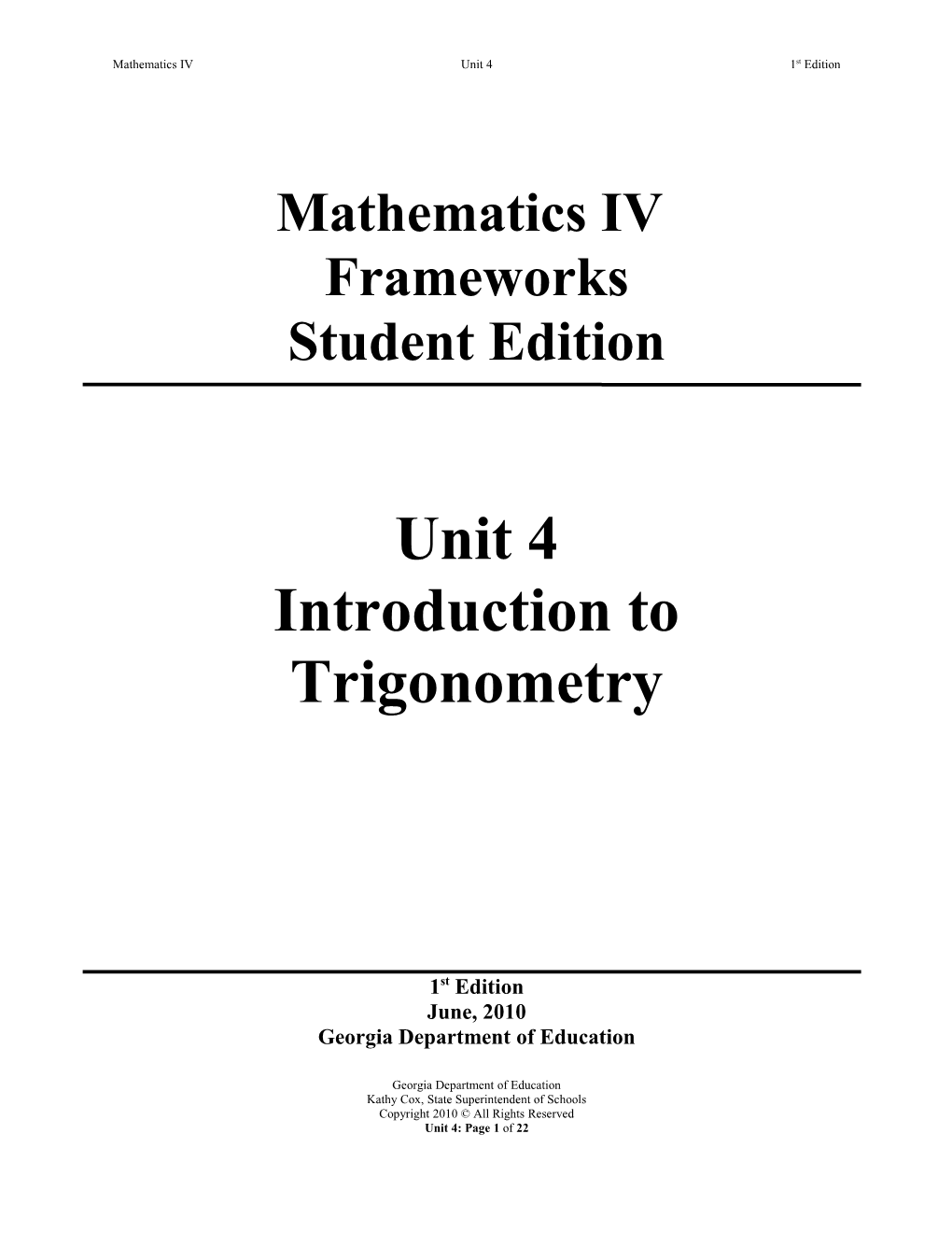Mathematics IV Frameworks
