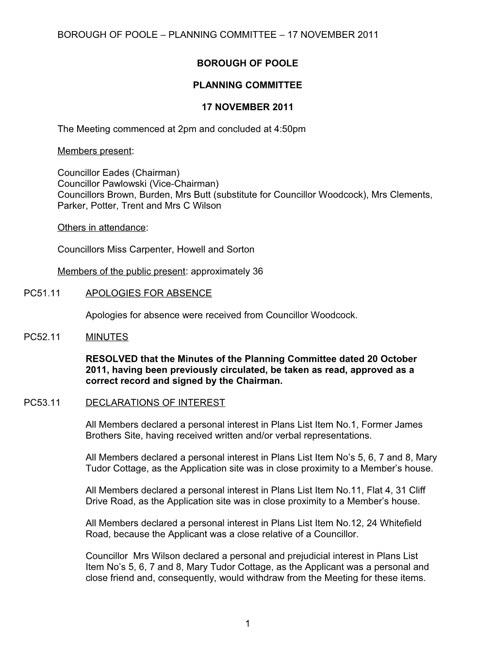 Borough of Poole Planning Committee 17 November 2011