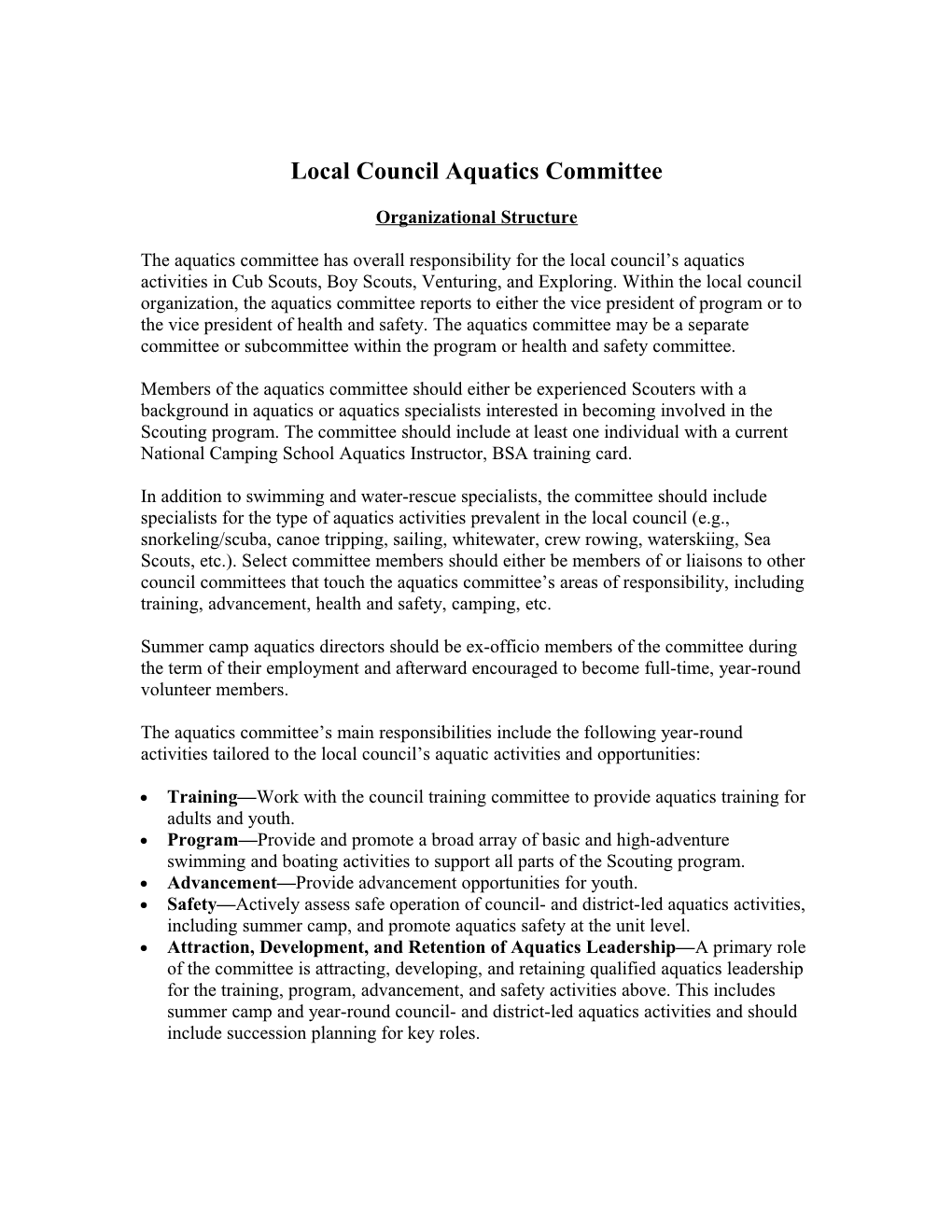 Local Council Aquatics Committee