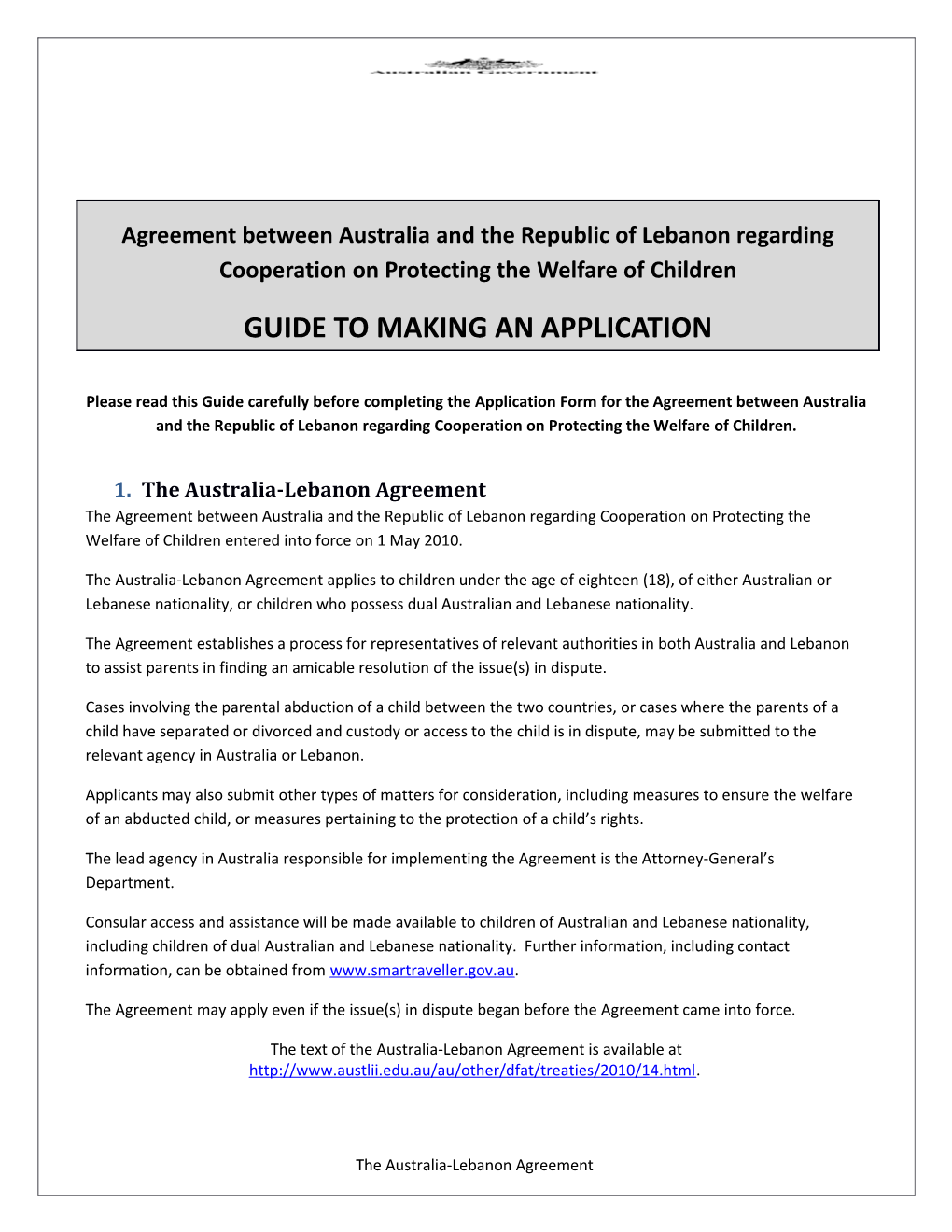 Australia Lebanon Agreement - Application Form