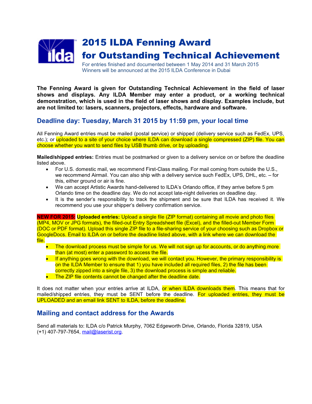 ILDA Tech Awards - Rules and Entry Form