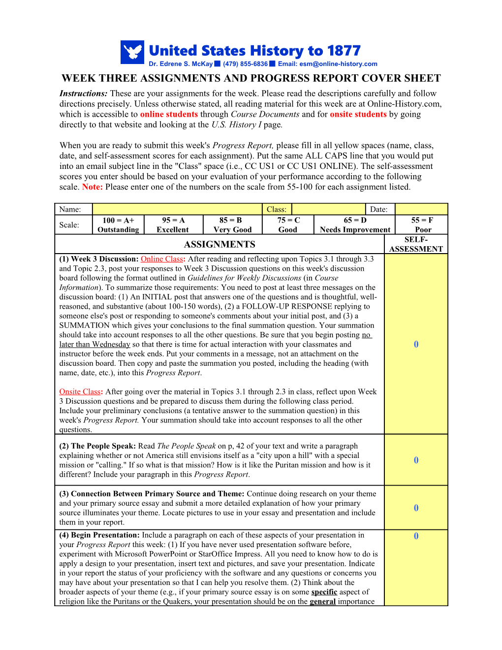 Week Three Assignments and Progress Report Cover Sheet