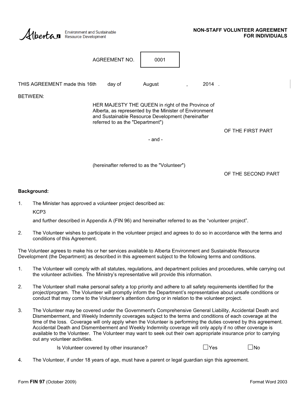 Non-Staff Volunteer Agreement for Individuals