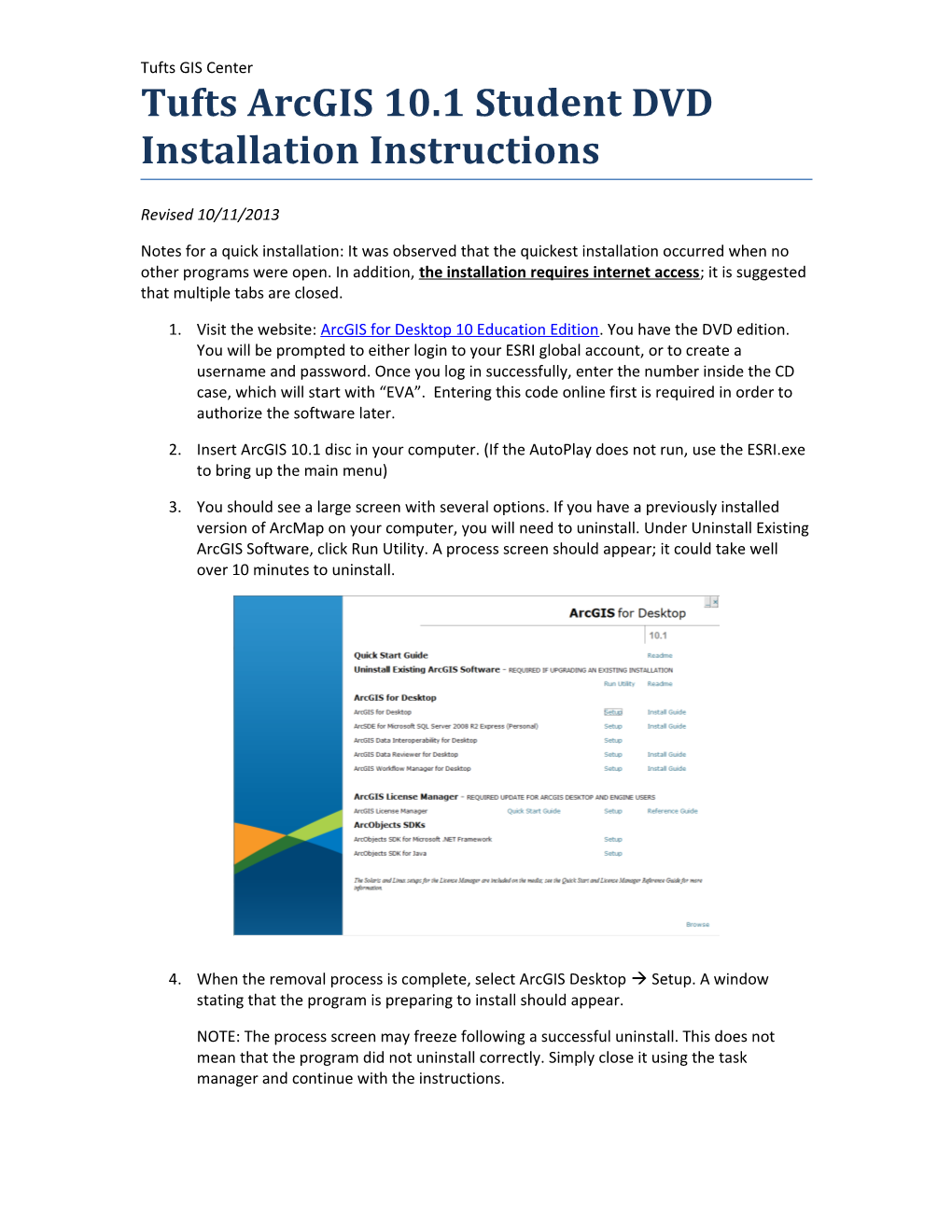Tufts Arcgis 10.1 Student DVD Installation Instructions