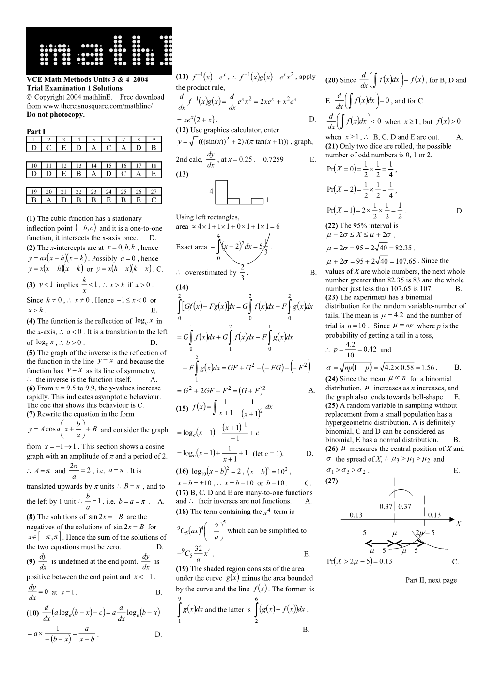 VCE Math Methods Units 3 & 4 2004
