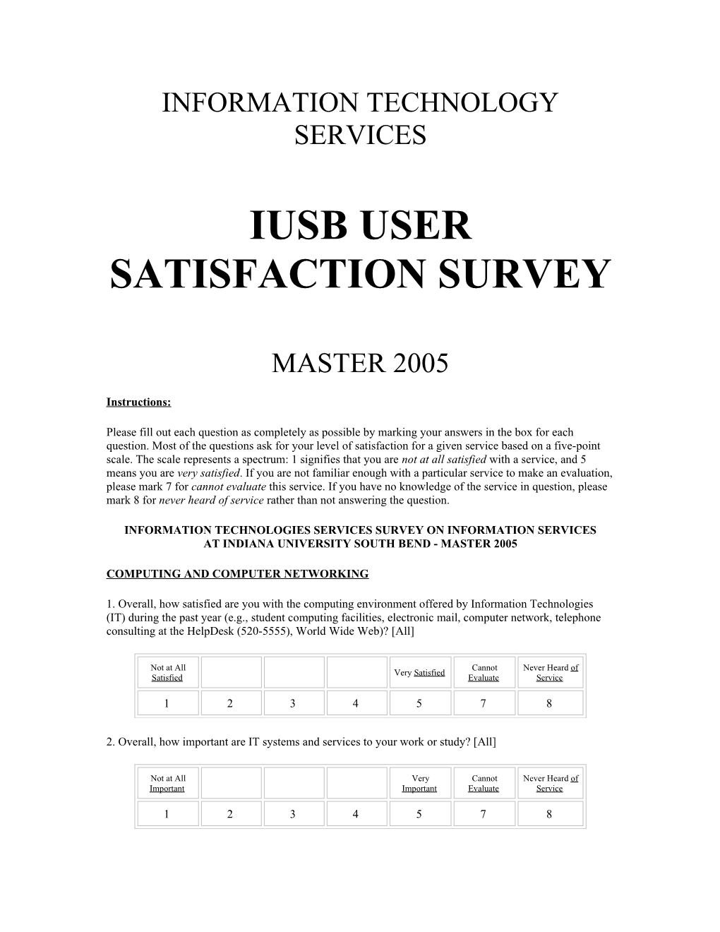 Iusb User Satisfaction Survey