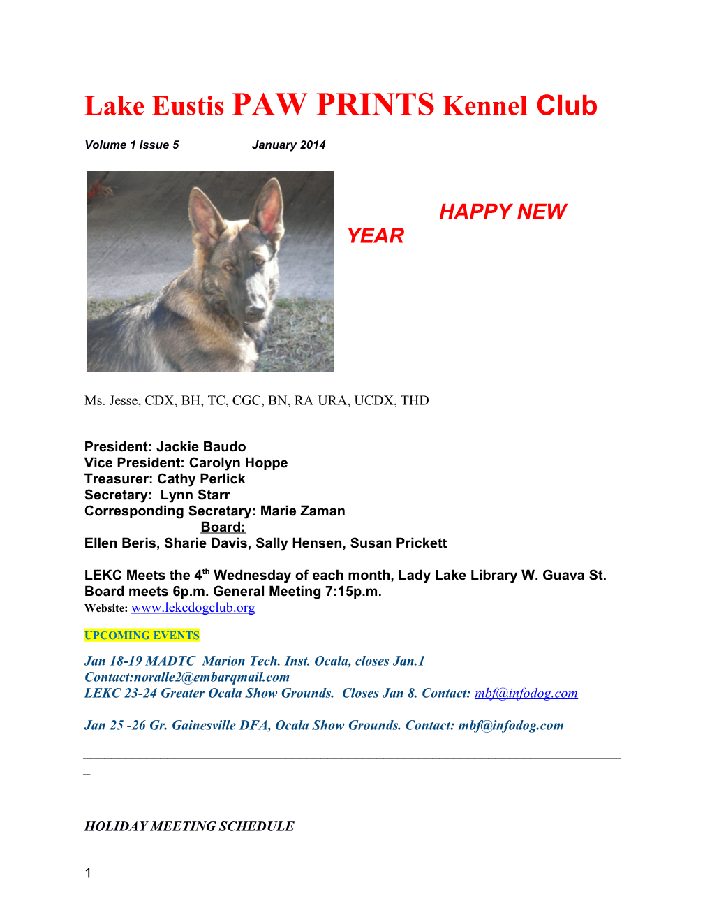 Lake Eustis PAW PRINTS Kennelclub