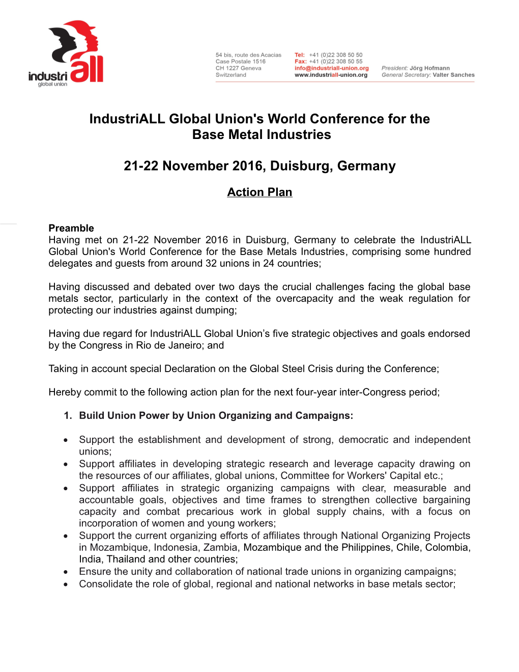 Industriall Global Union's World Conference for the Mining and DGOJP Industries