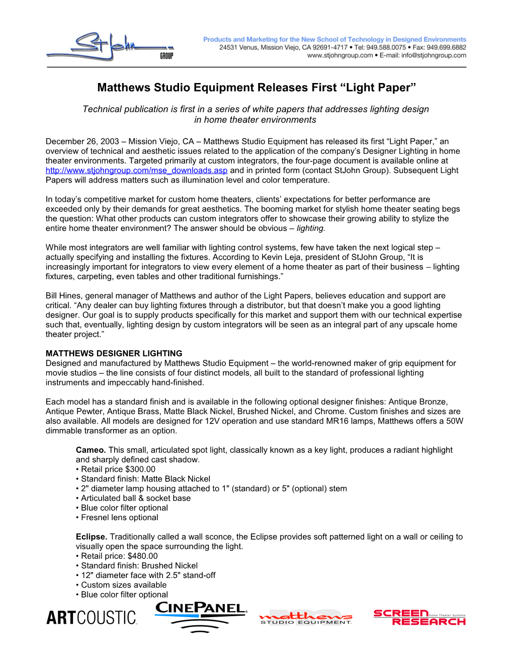 Matthews Studio Equipment Releases First Light Paper