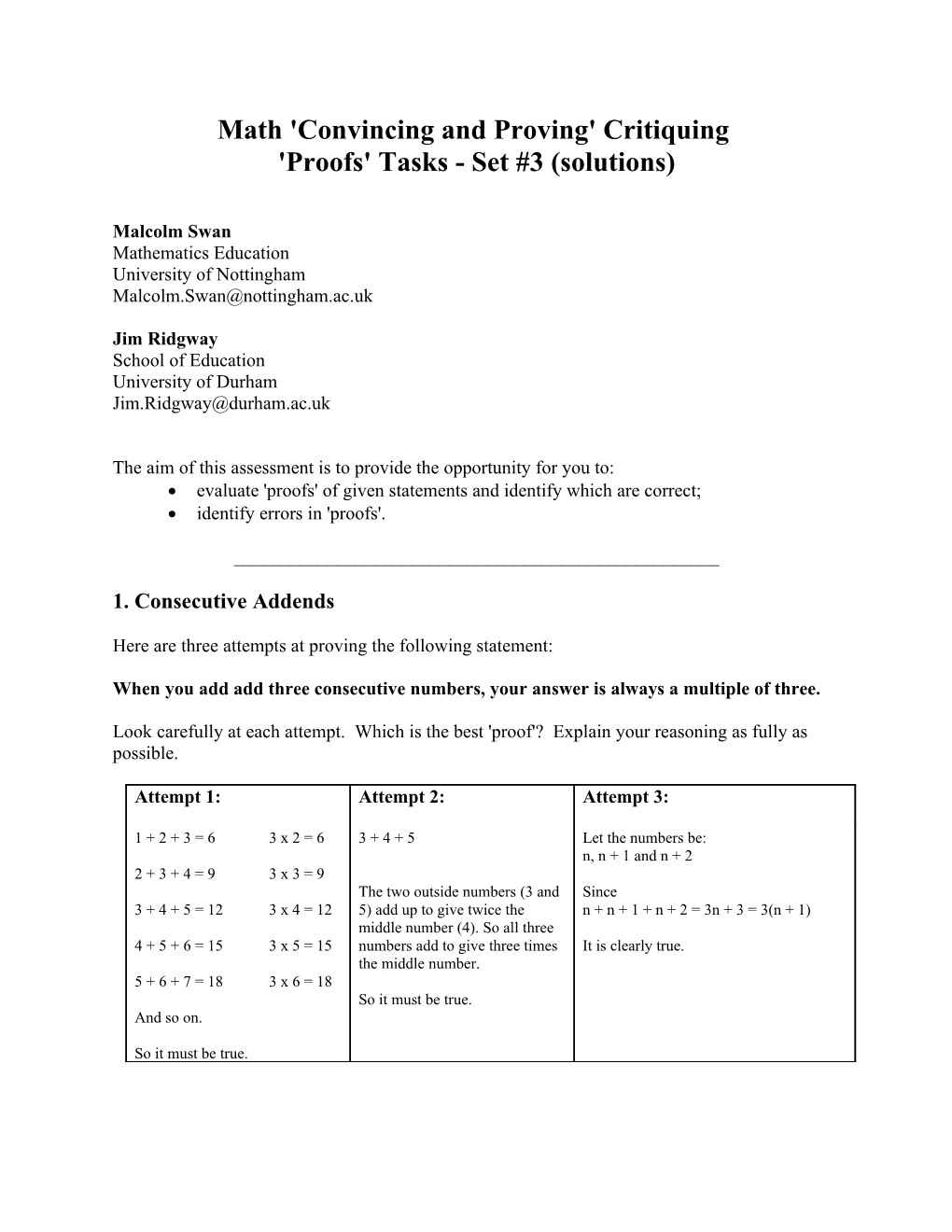 Math 'Convincing and Proving' Critiquing