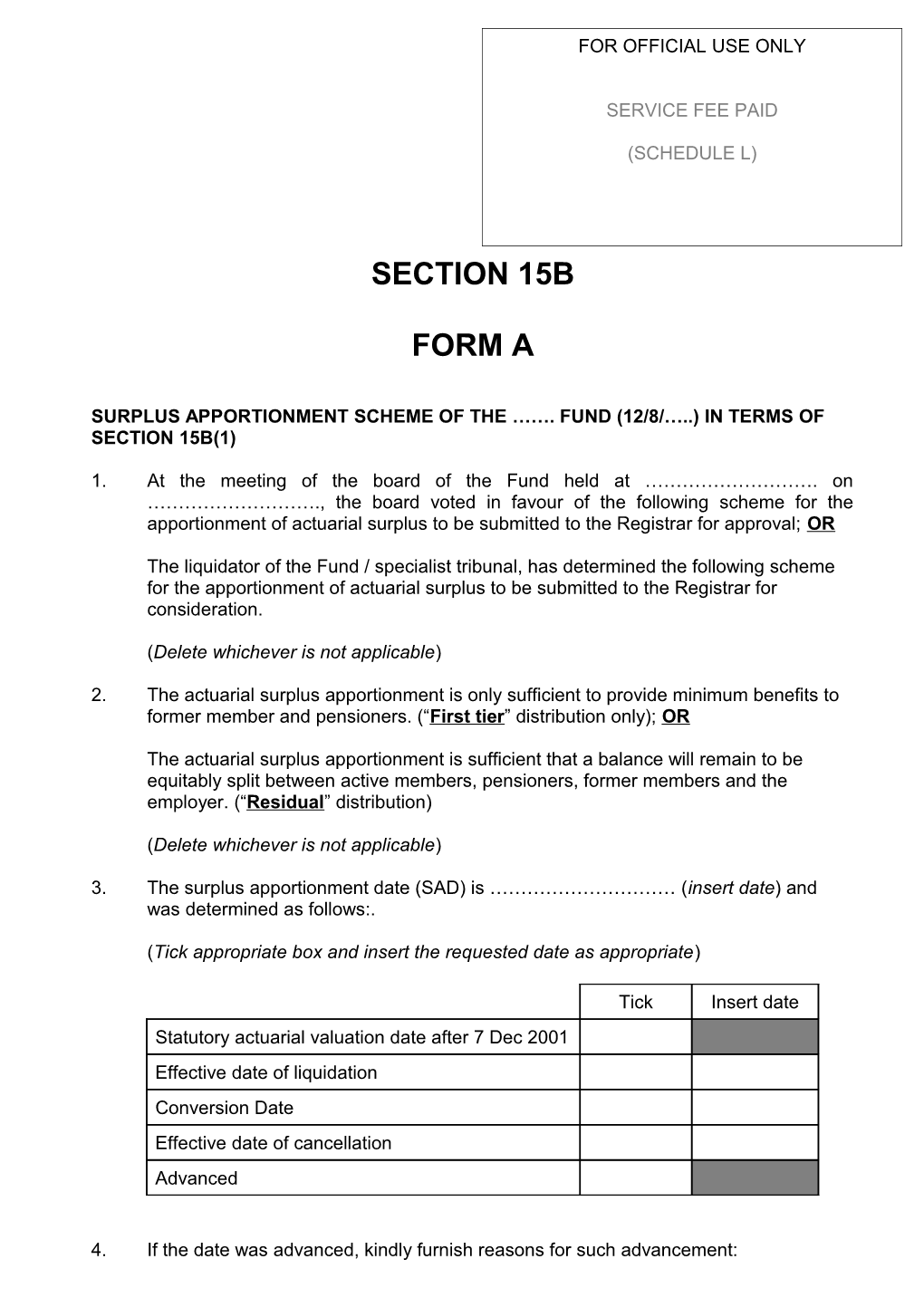 Surplus Apportionment Scheme of the . Fund (12/8/ ) in Terms of Section 15B(1)