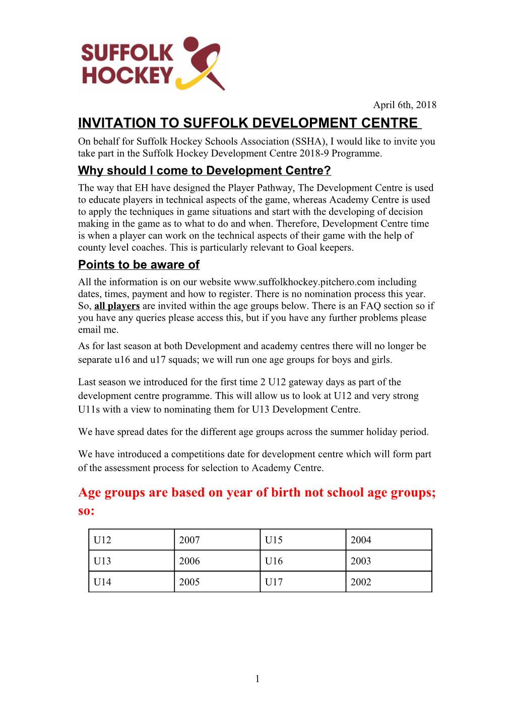 Invitation to Suffolk Development Centre