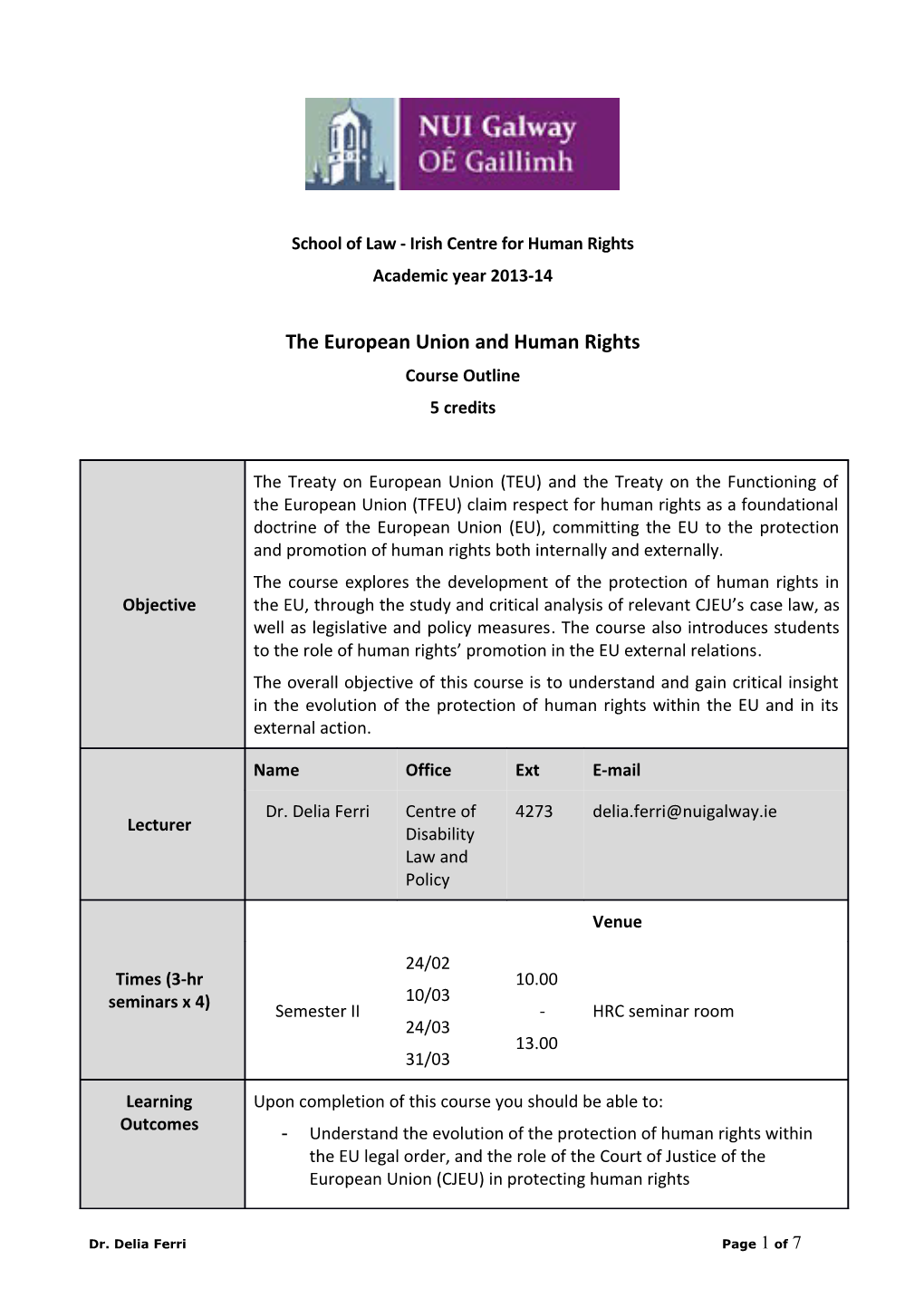 School of Law - Irish Centre for Human Rights