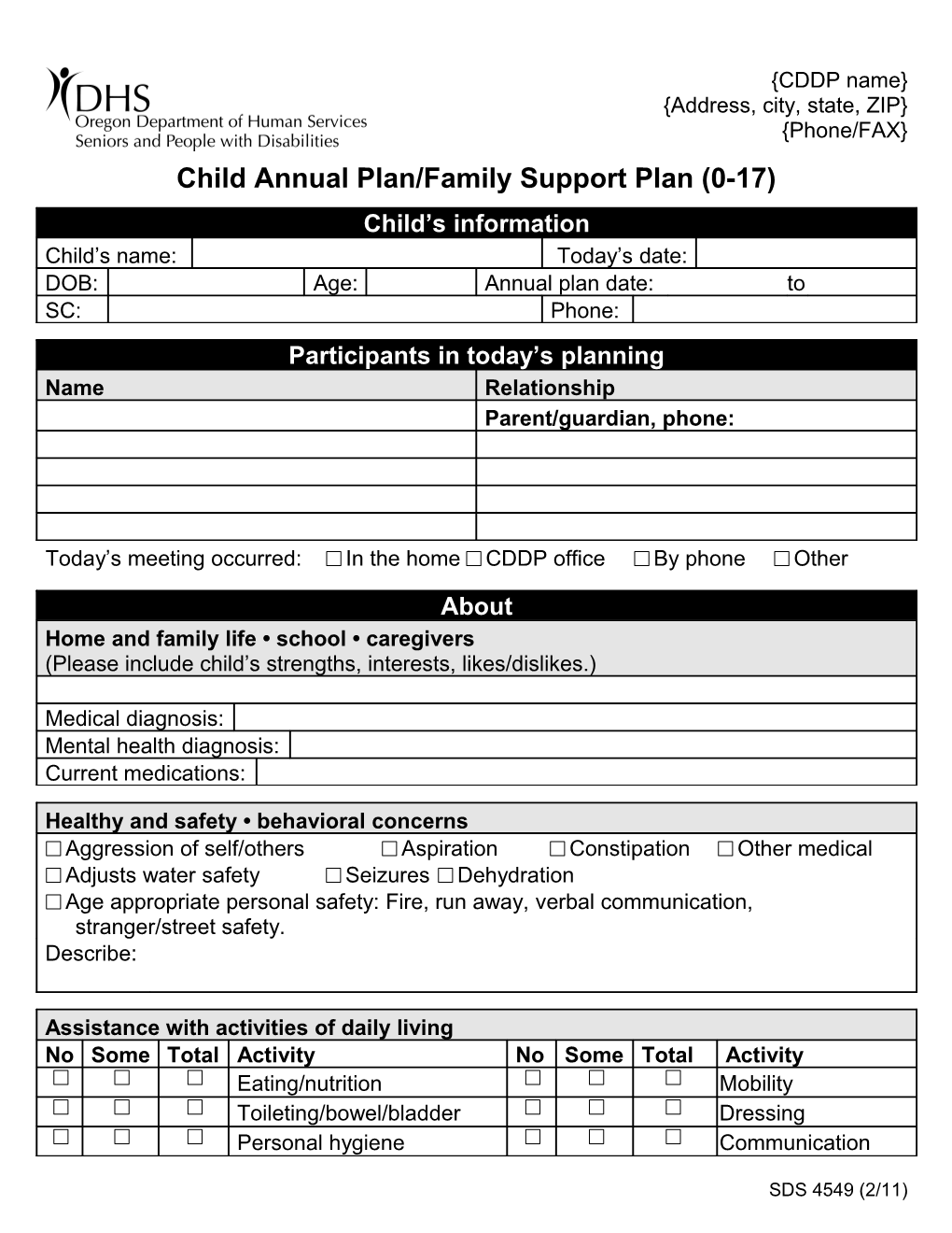 Child Annual Plan/Family Support Plan (0-17)