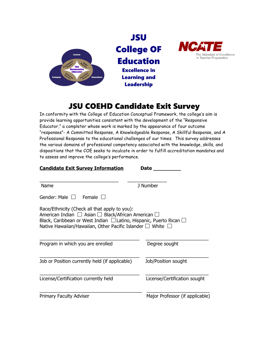 JSU COEHD Candidate Exit Survey