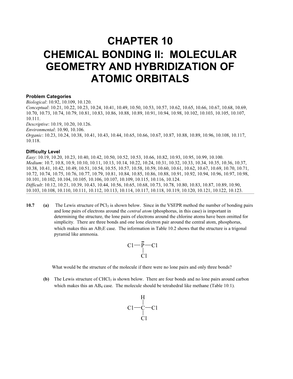 Chemical Bonding II: Molecular Geometry and Hybridization of Atomic Orbitals