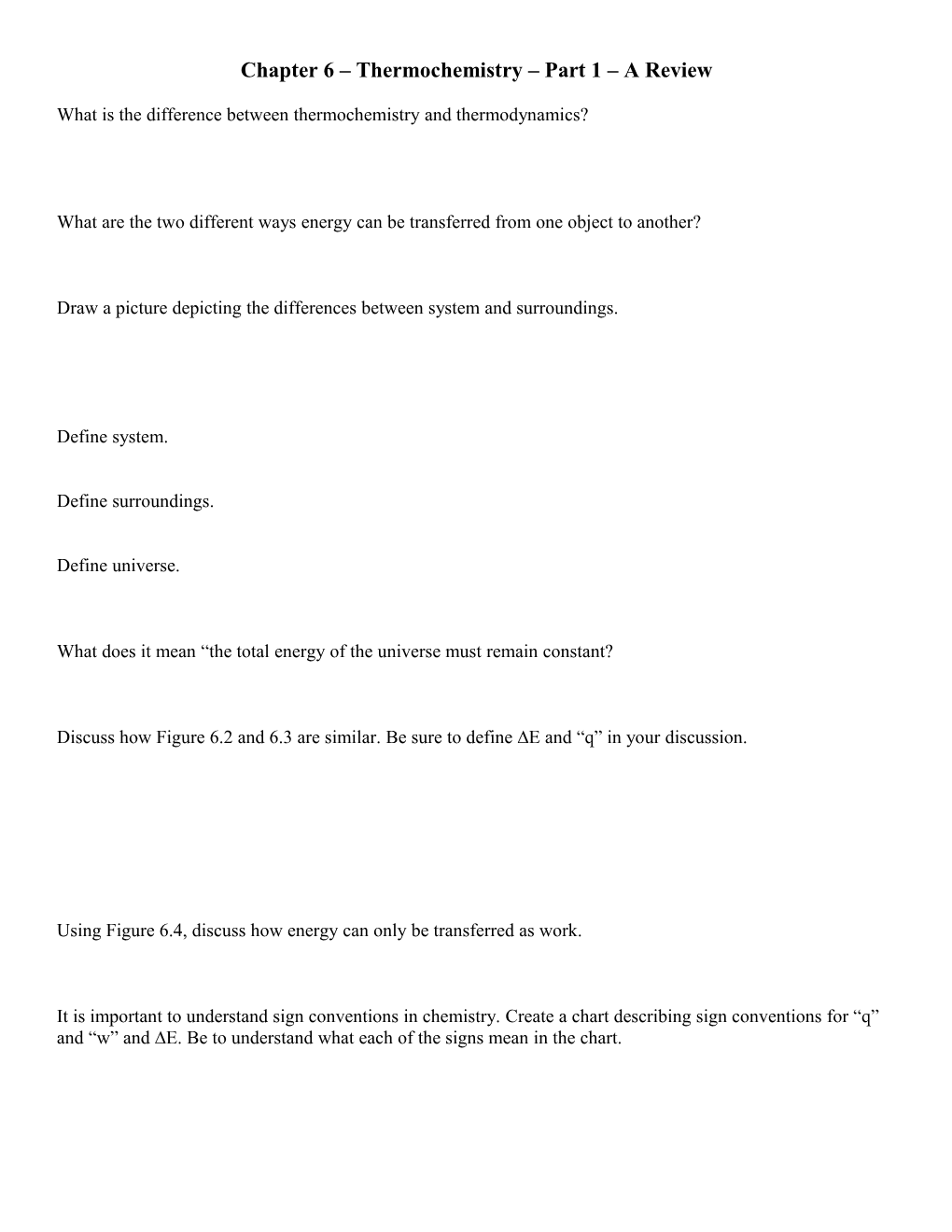 Chapter 6 Thermochemistry Part 1 a Review