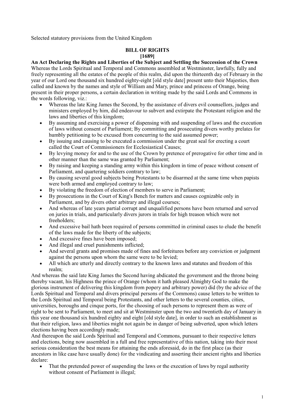 Selected Statutory Provisions from the United Kingdom