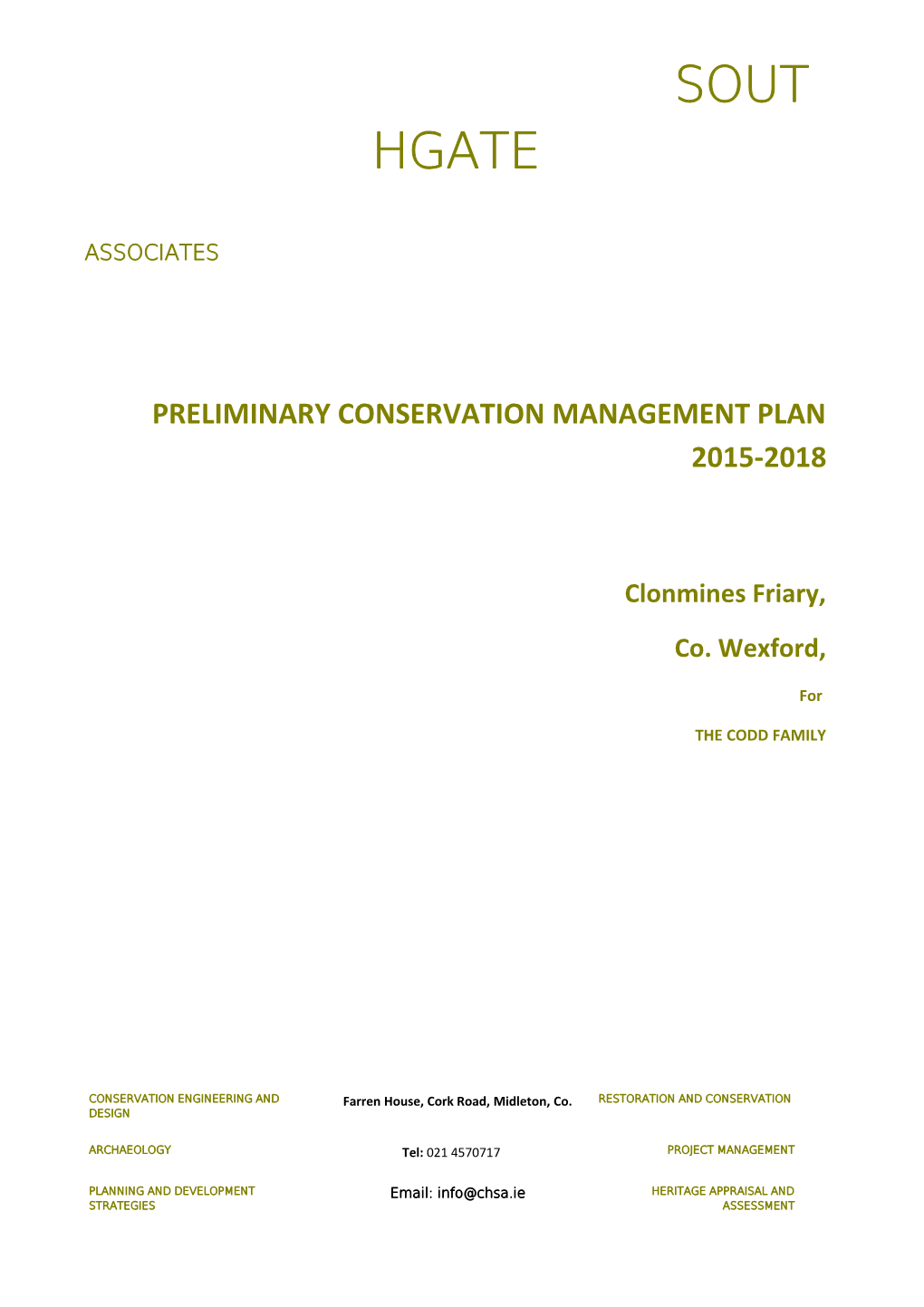 Preliminary Conservation Management Plan 2015-2018