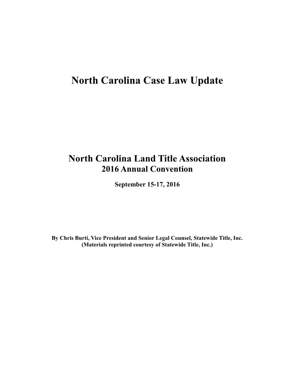 North Carolina Case Law Update