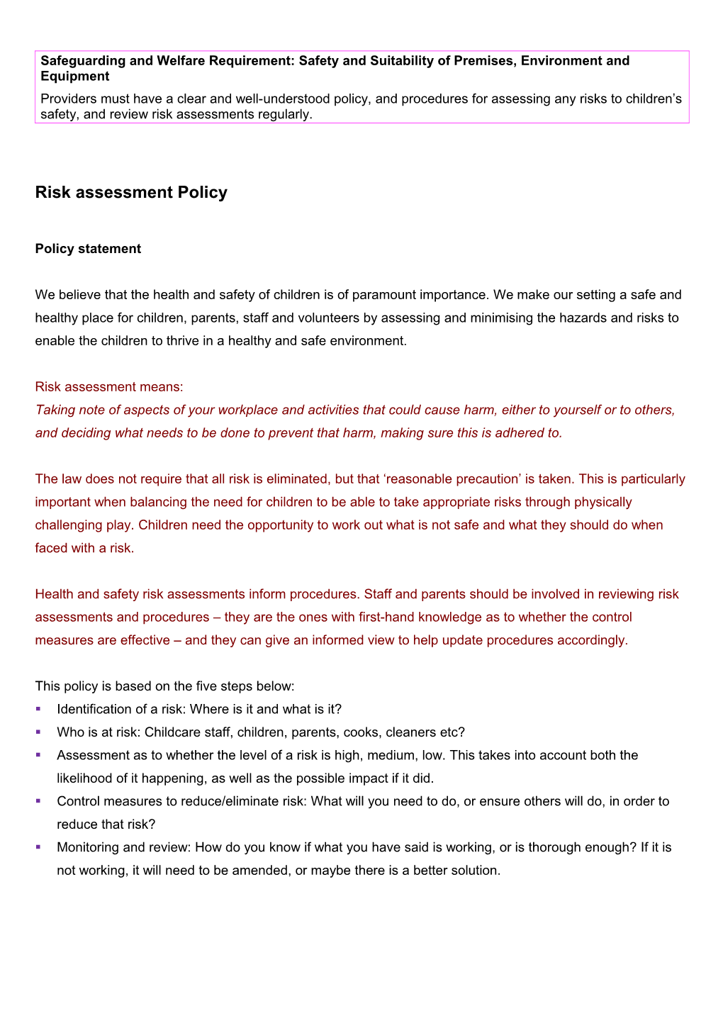 Risk Assessment Policy