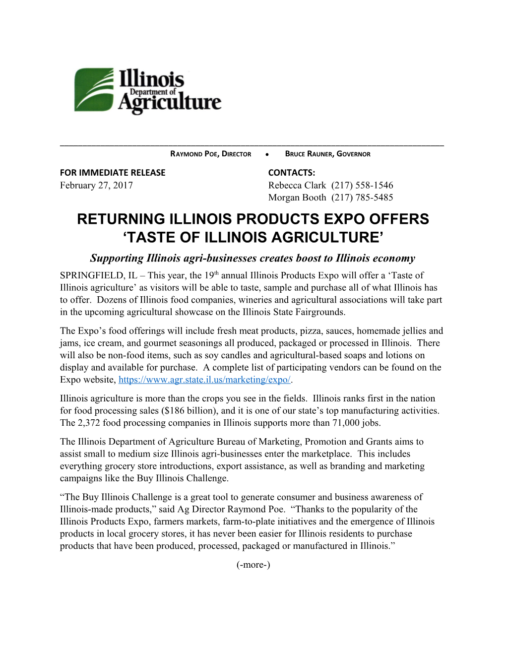 Returning Illinois Products Expo Offers Taste of Illinois Agriculture