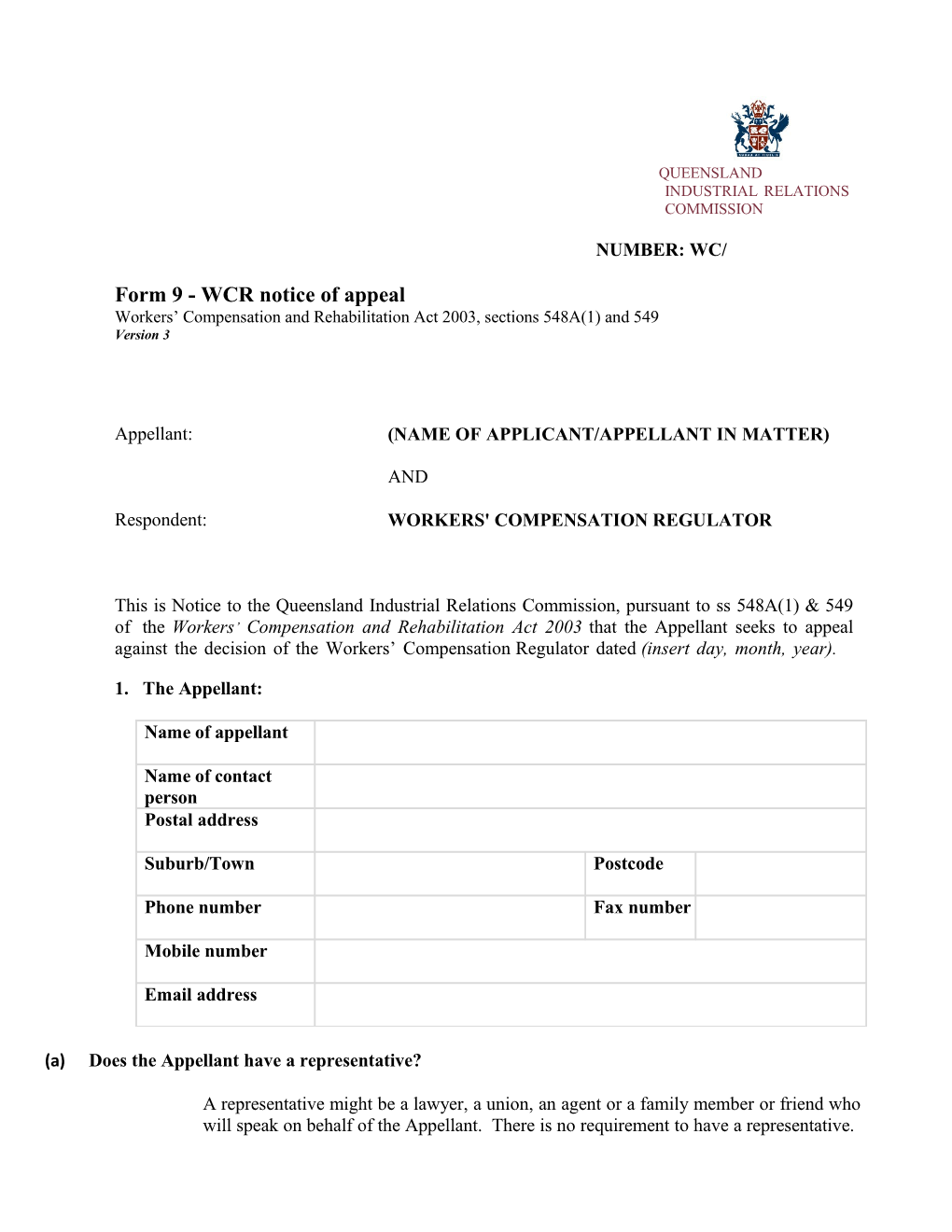 Form 9 - WCR Notice of Appeal