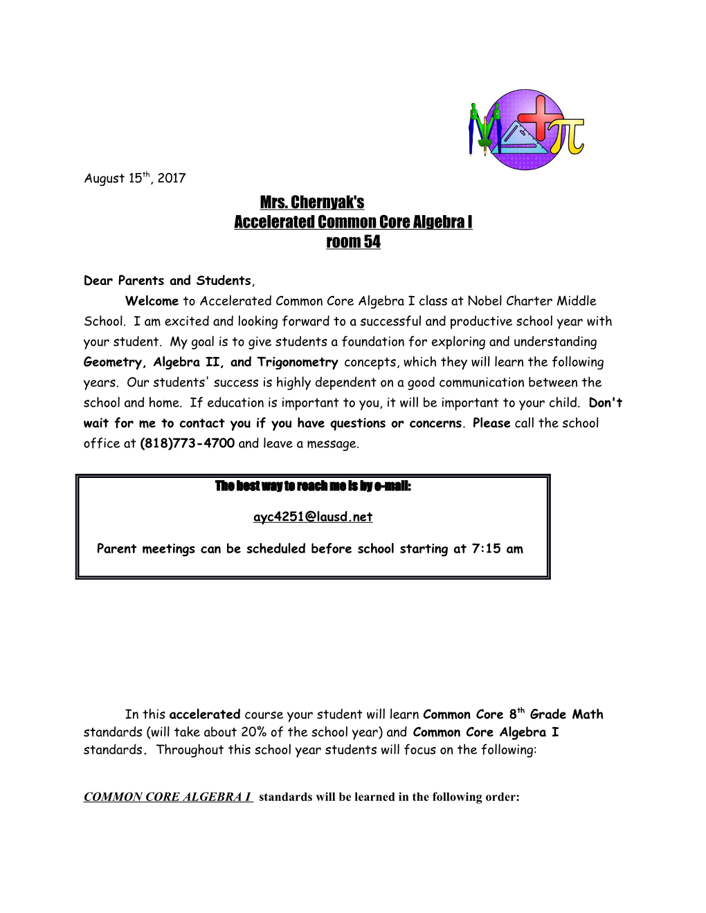 Accelerated Common Core Algebra I