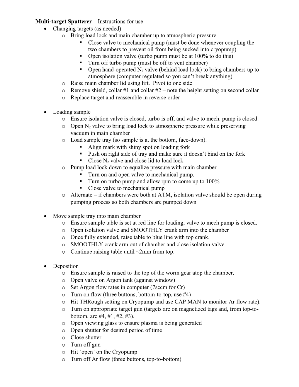 Multi-Target Sputterer Instructions for Use