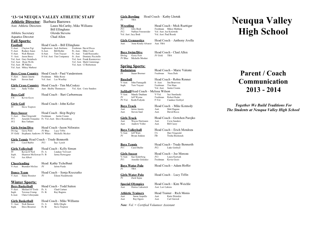 13- 14 Neuqua Valley Athletic Staff
