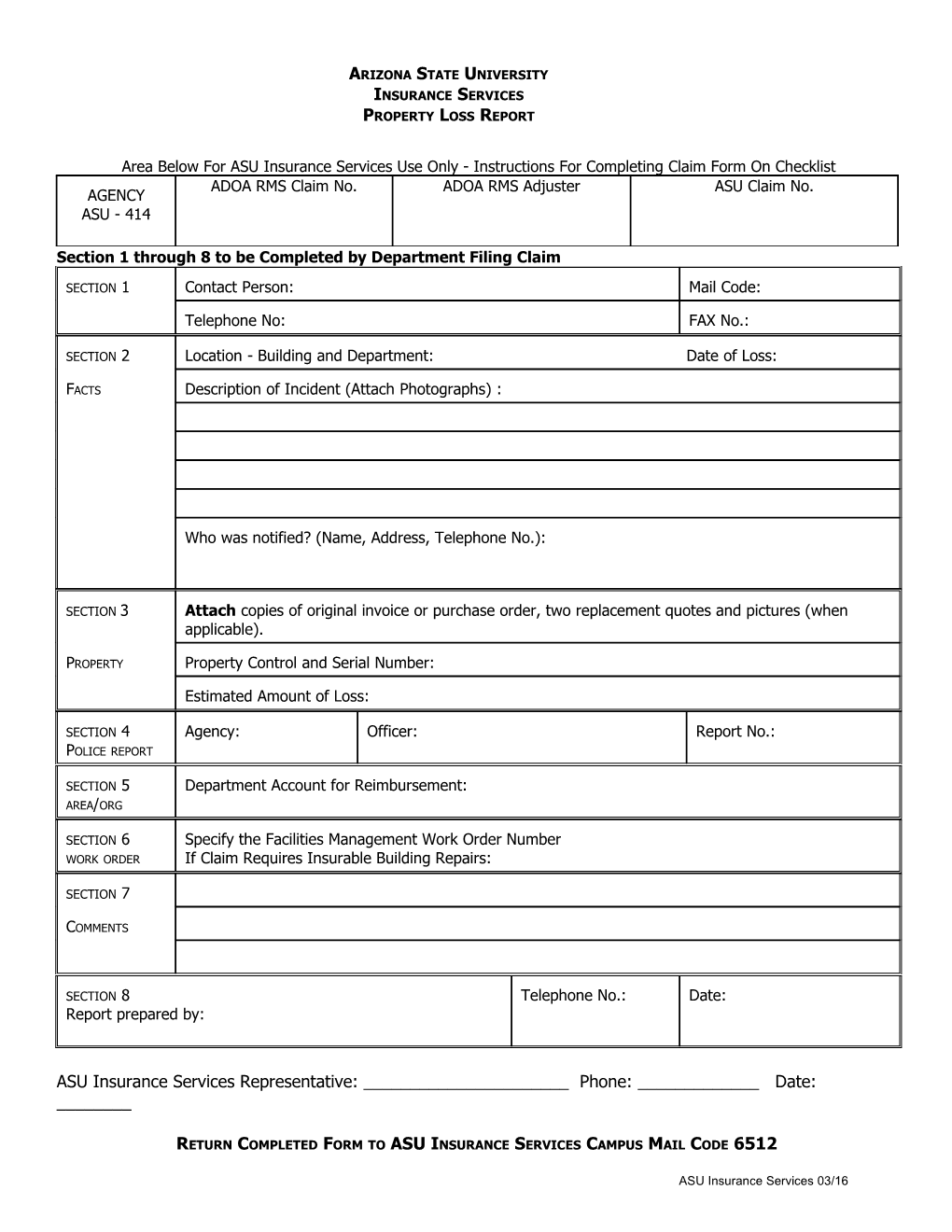 Area Below for ASU Insurance Services Use Only - Instructions for Completing Claim Form