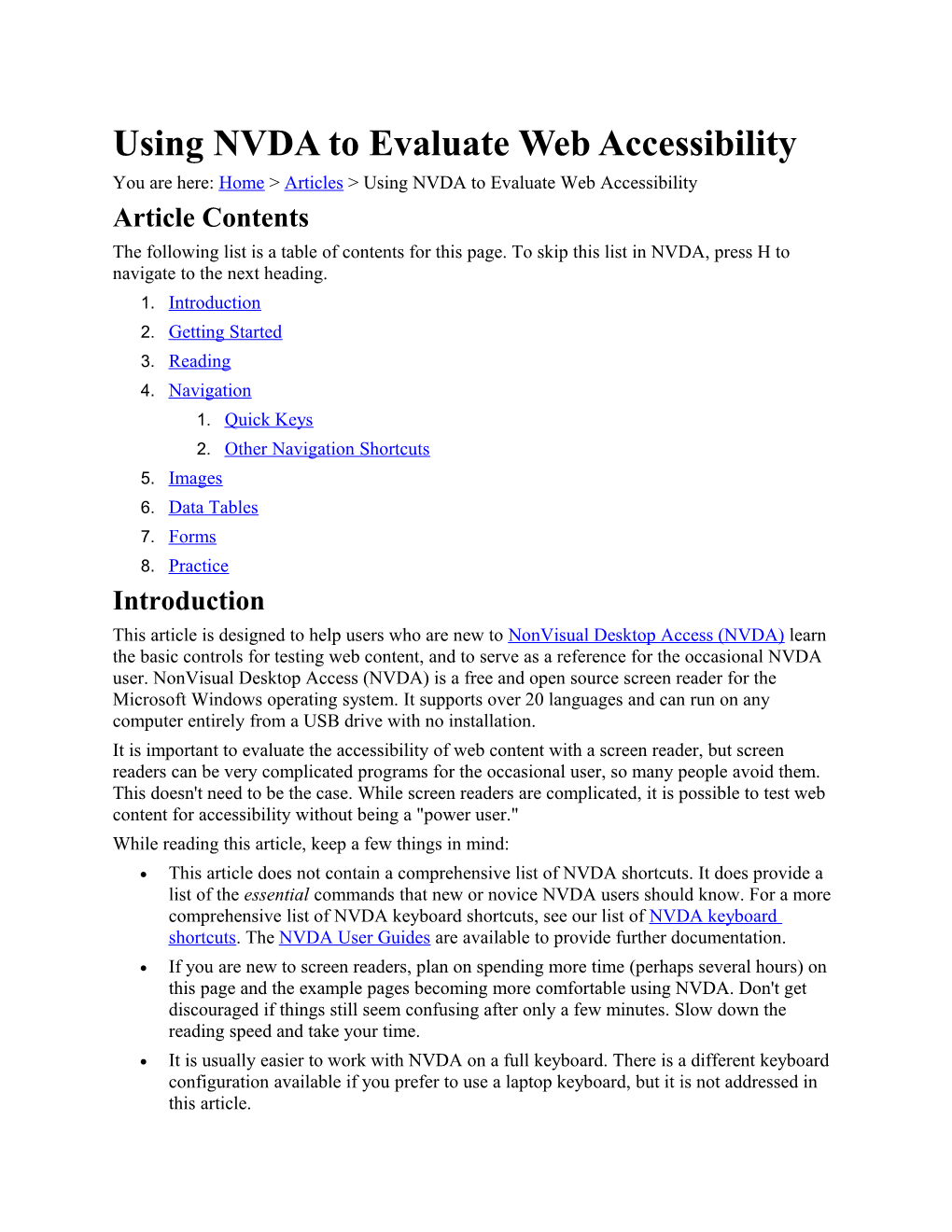 Using NVDA to Evaluate Web Accessibility