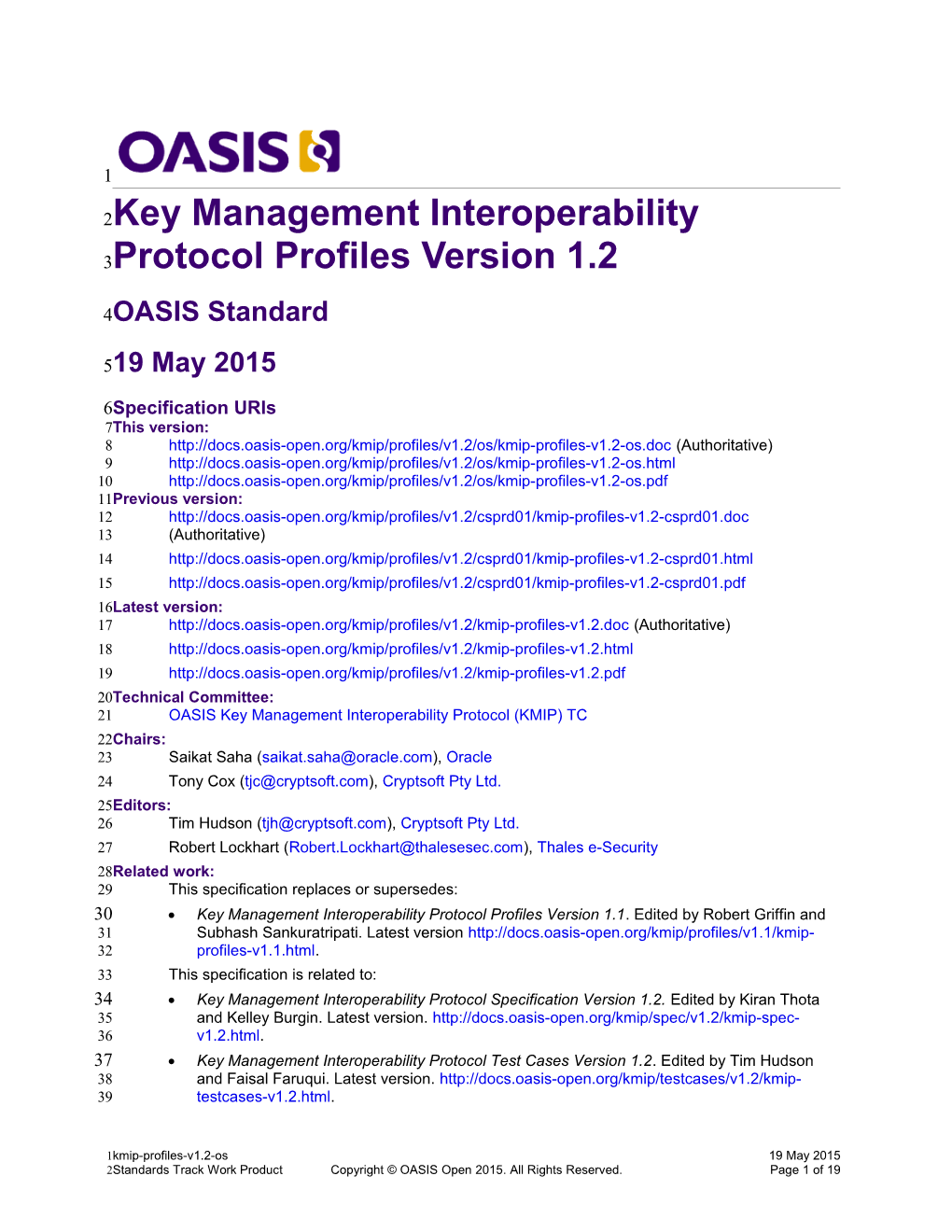 Key Management Interoperability Protocol Profiles Version 1.2