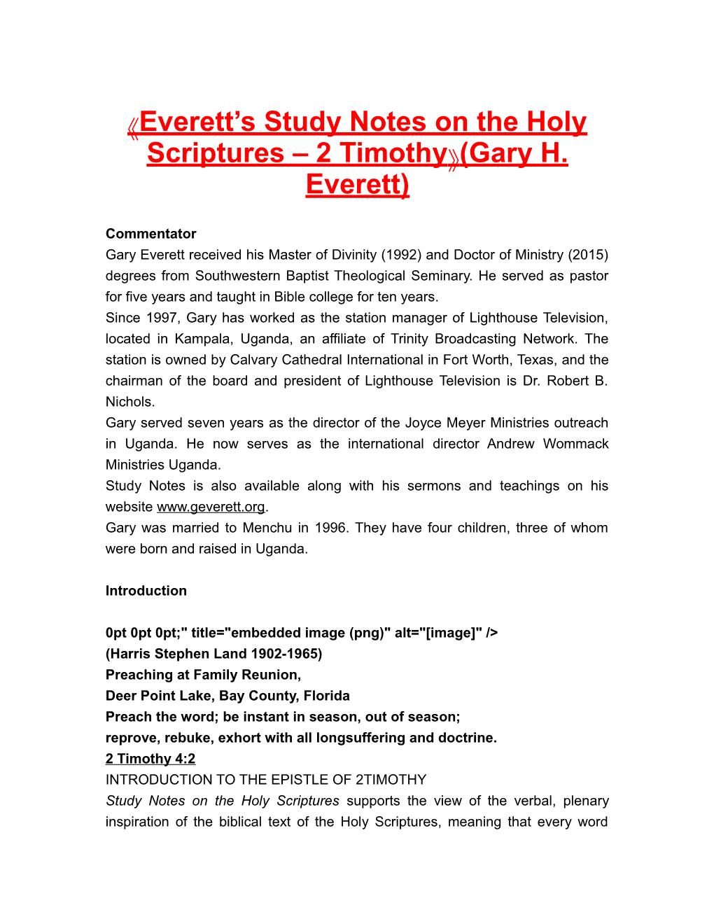Everett S Study Notes on the Holy Scriptures 2 Timothy (Gary H. Everett)