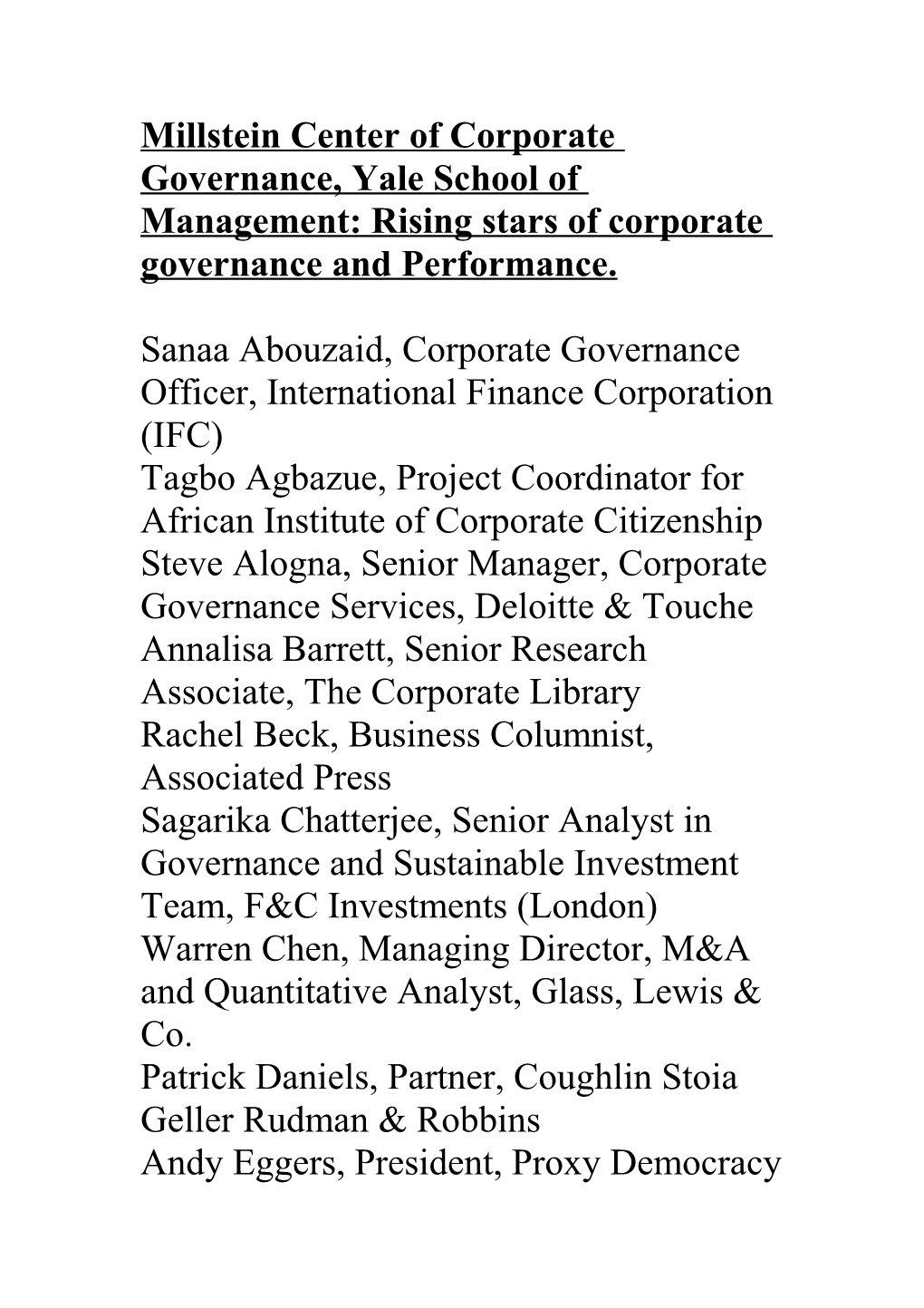 The Full List of Rising Stars of Corporate Governance Are