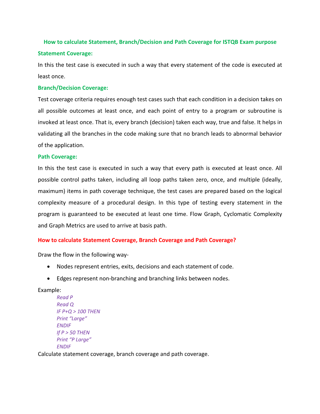 How to Calculate Statement, Branch/Decision and Path Coverage for ISTQB Exam Purpose