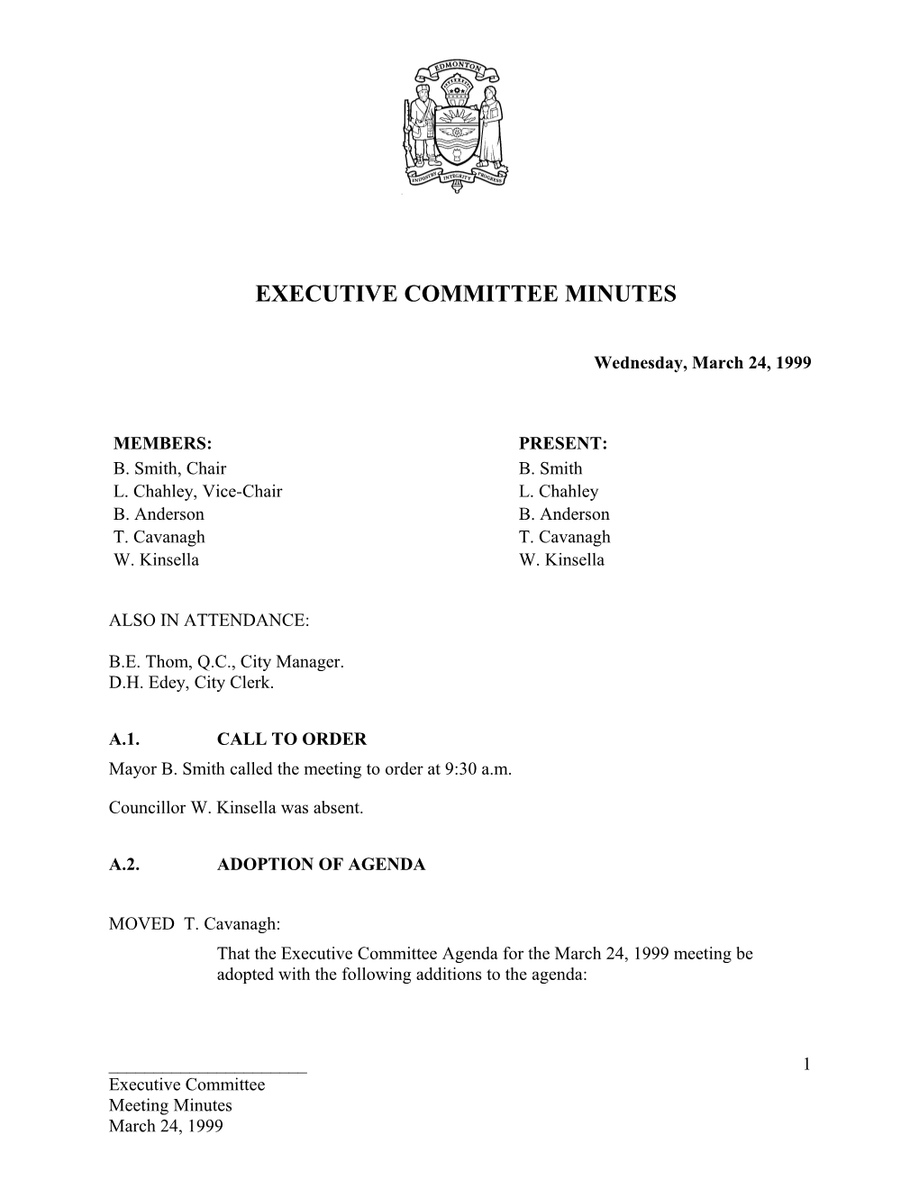 Minutes for Executive Committee March 24, 1999 Meeting
