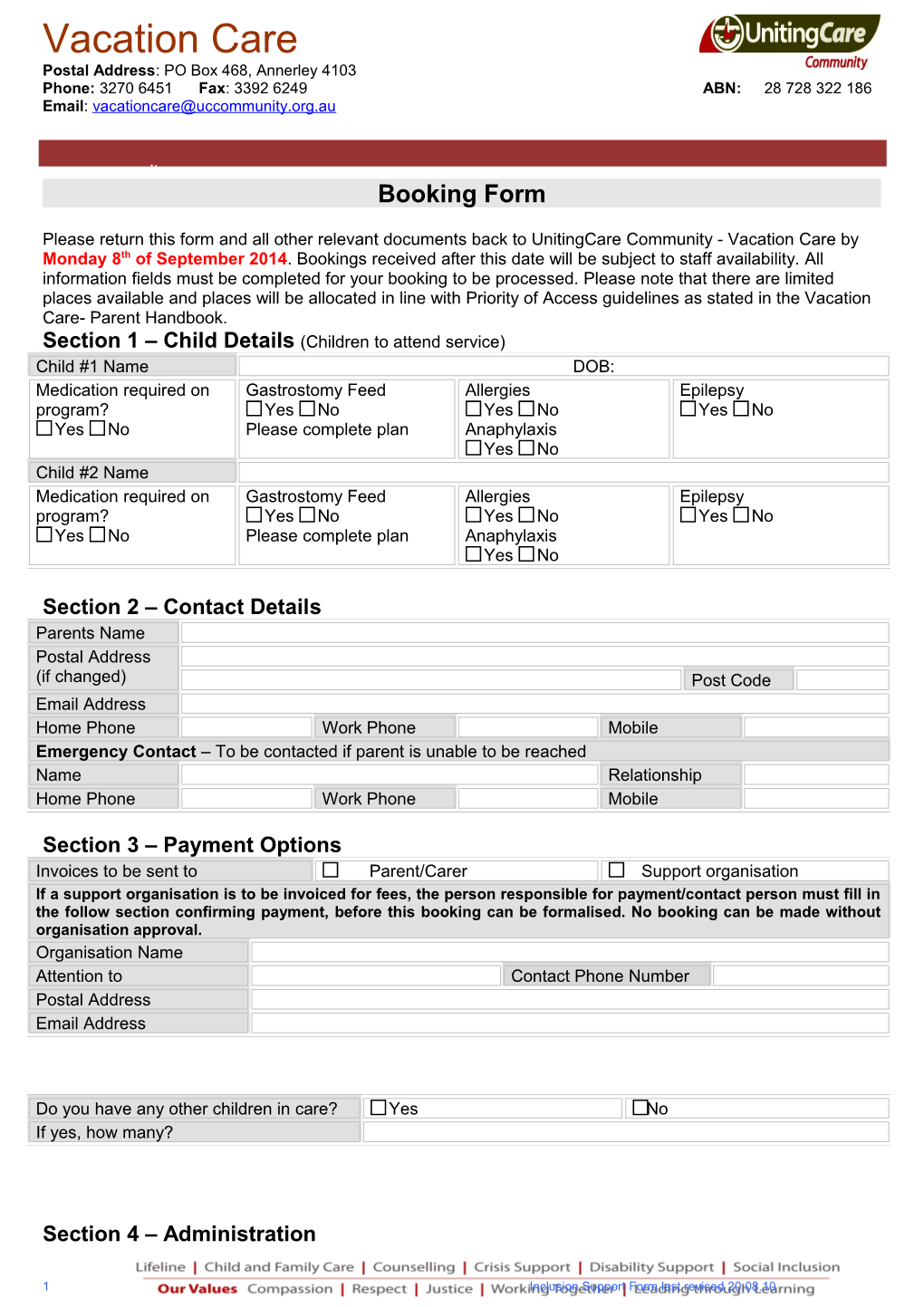 UC Client Booking Form Sep 2014