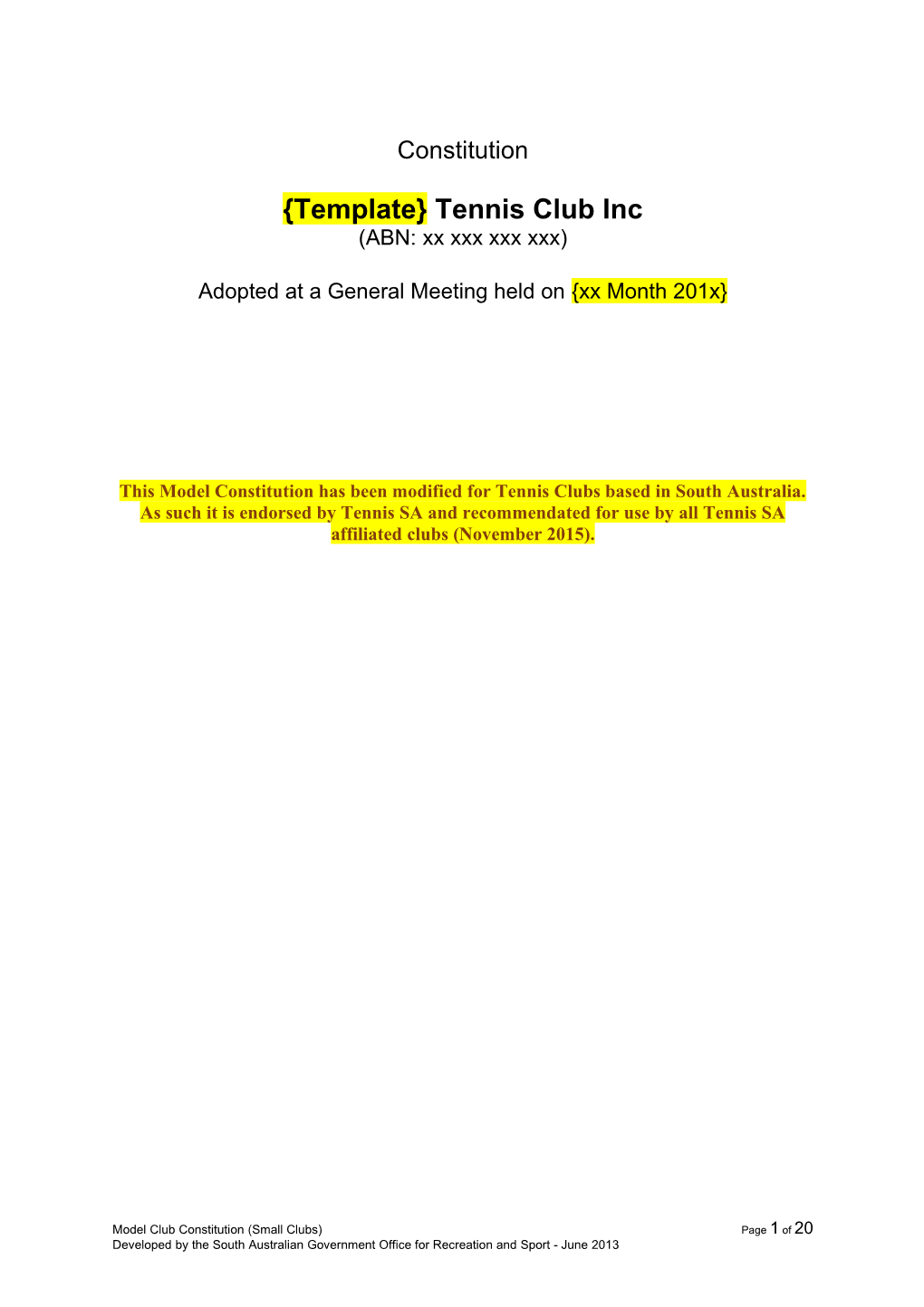 Template Tennis Club Inc