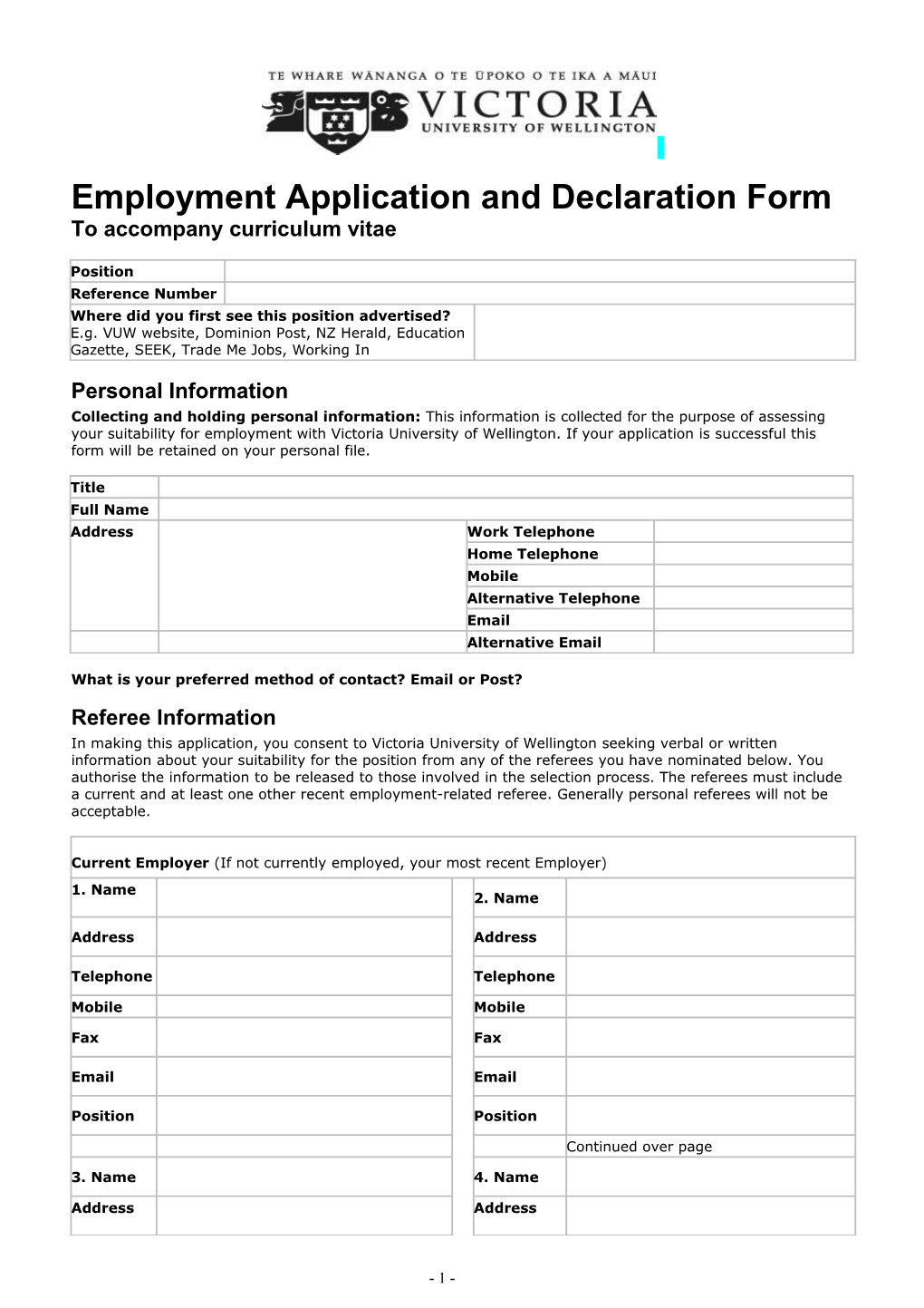 Employment Application and Declaration Form