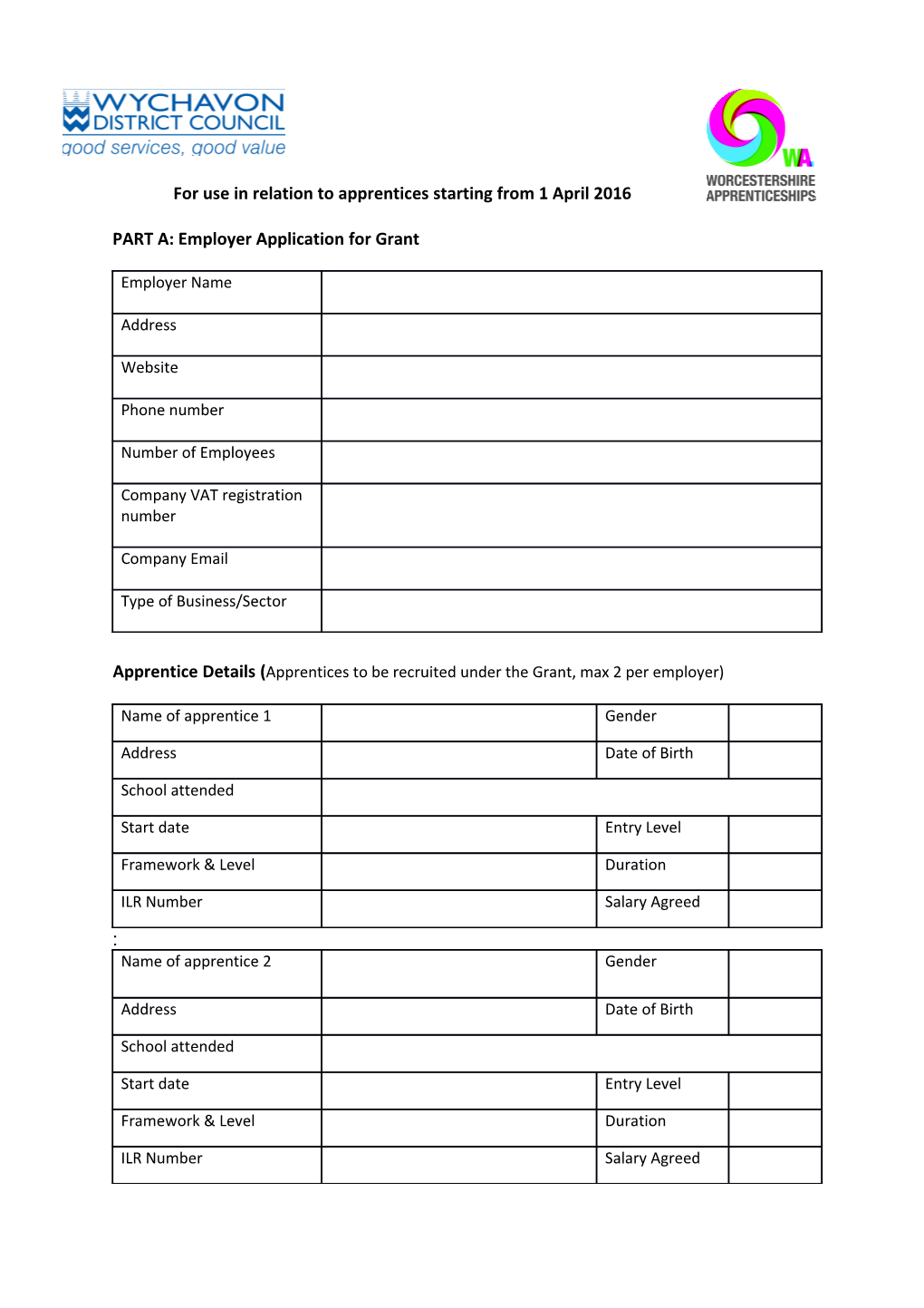 For Use in Relation to Apprentices Starting from 1 April 2016