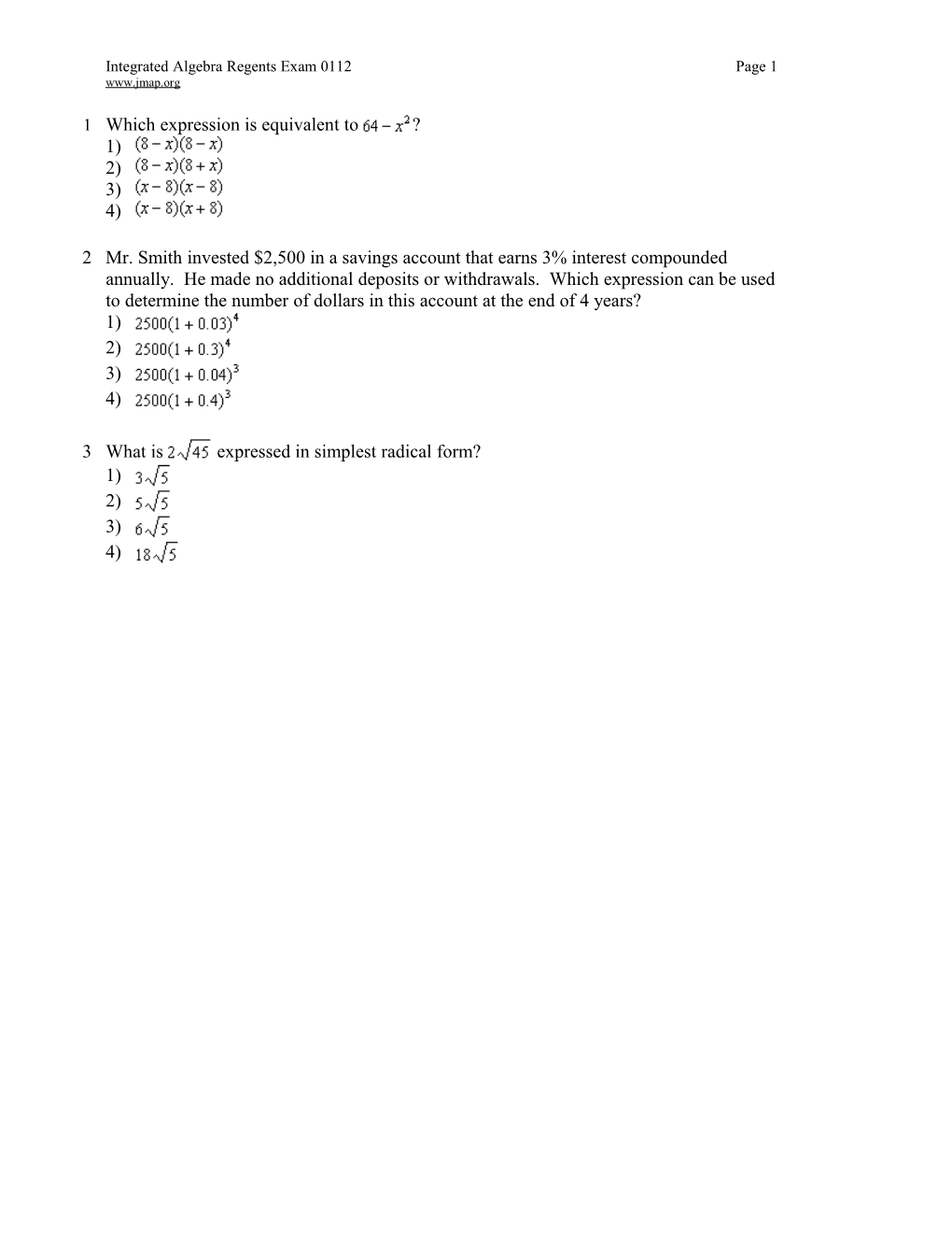 Integrated Algebra Regents Exam 0112Page 1