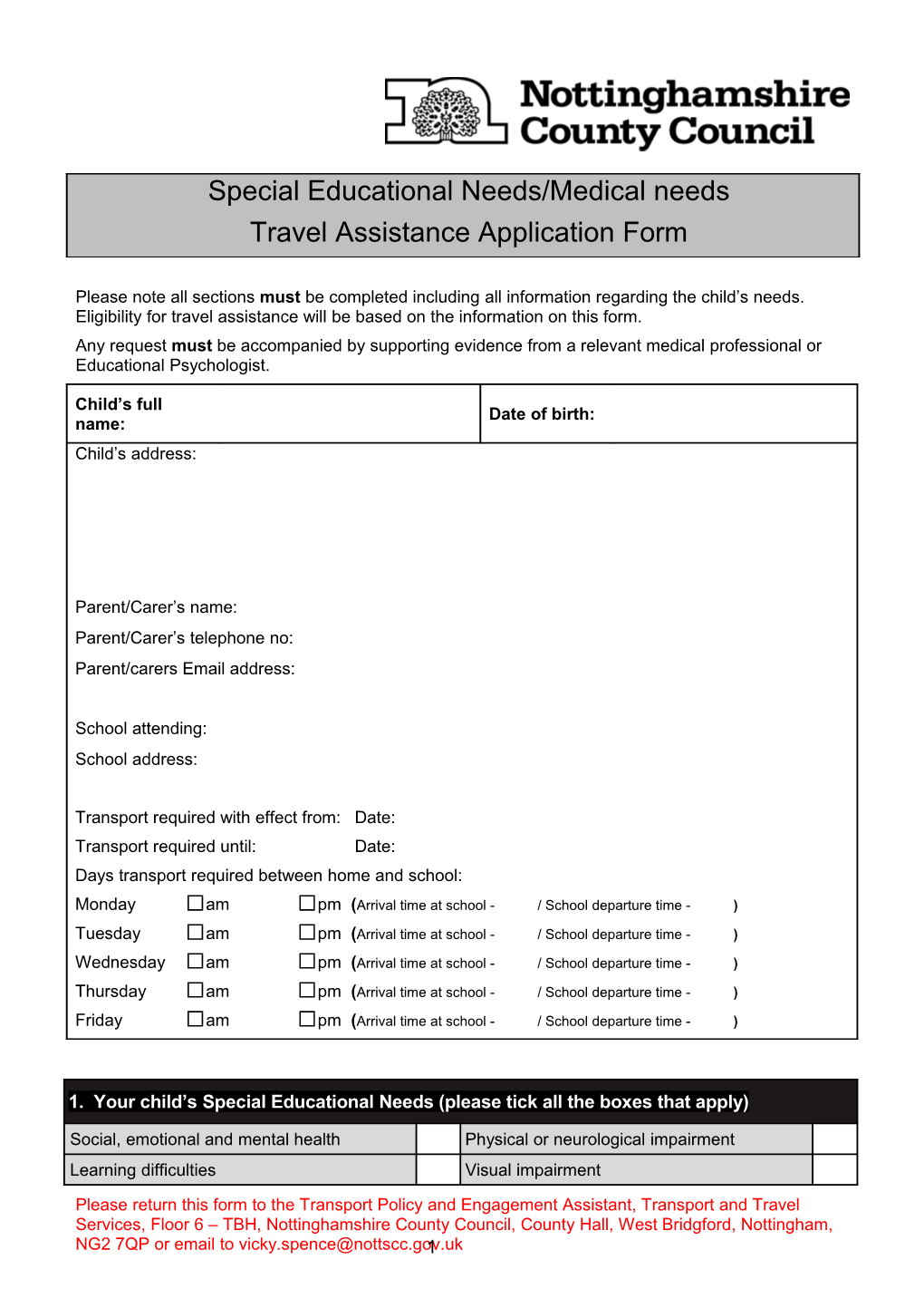 Special Needs Transport Information Form