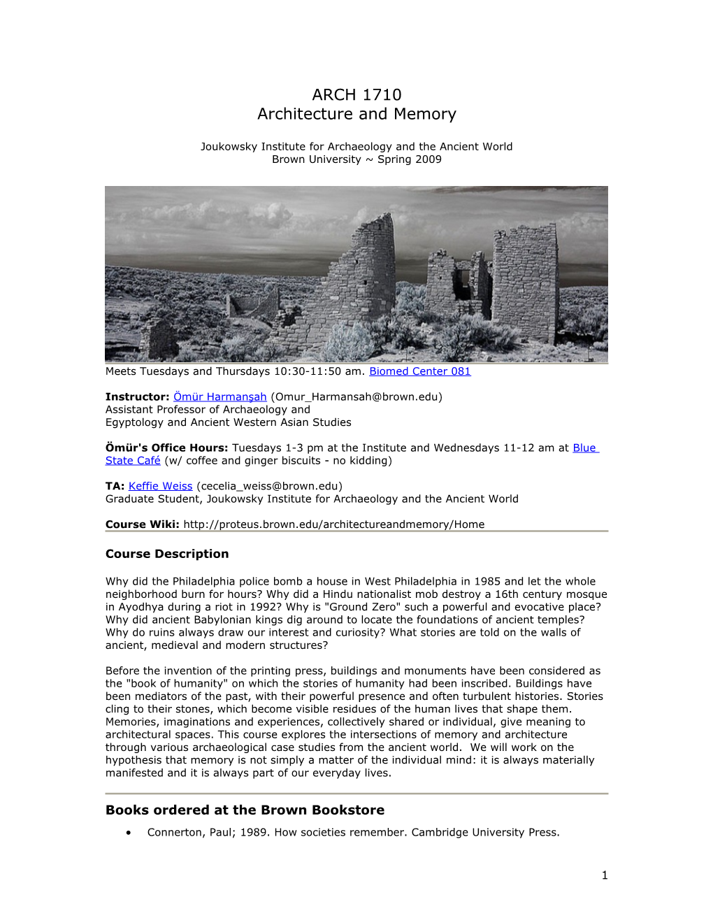 Architecture and Memory Joukowsky Institute for Archaeology and the Ancient World