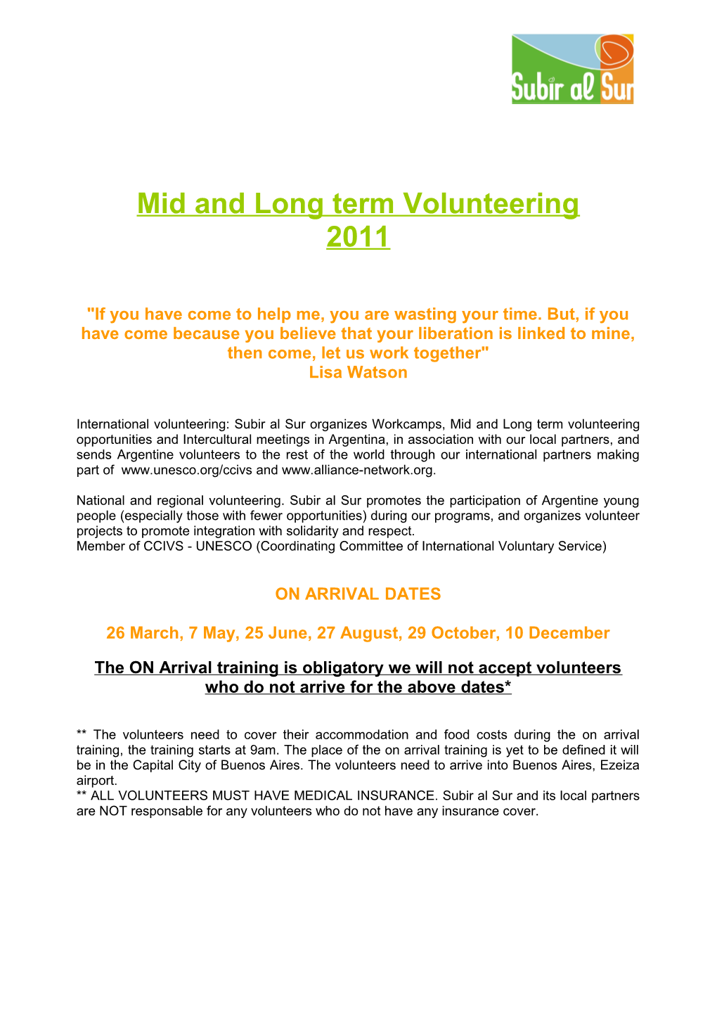 Mid and Long Term Volunteering