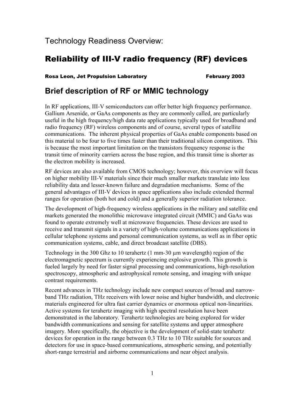 Reliability of III-V Radio Frequency (RF) Devices