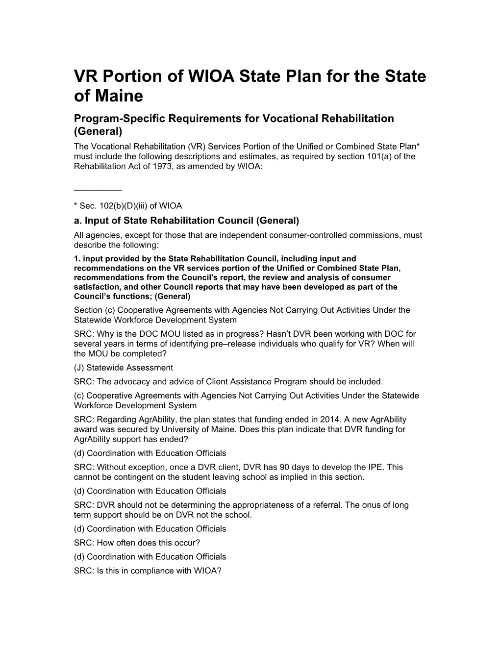 VR Portion of WIOA State Plan for the State of Maine