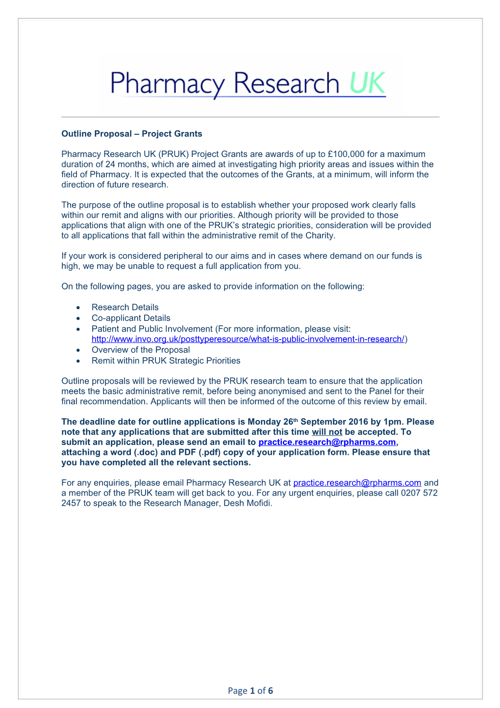 Outline Proposal Project Grants