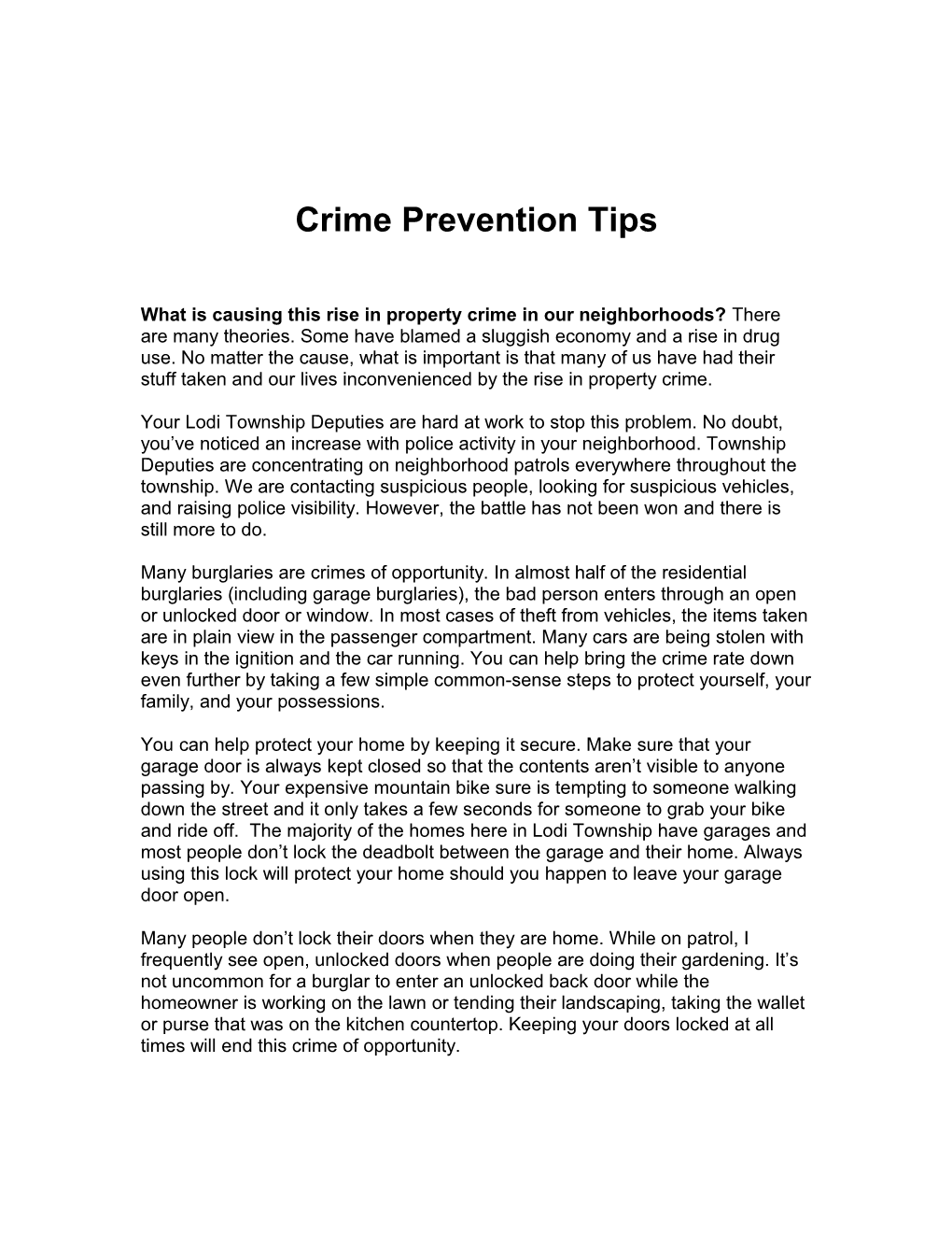 Crime Prevention Tips